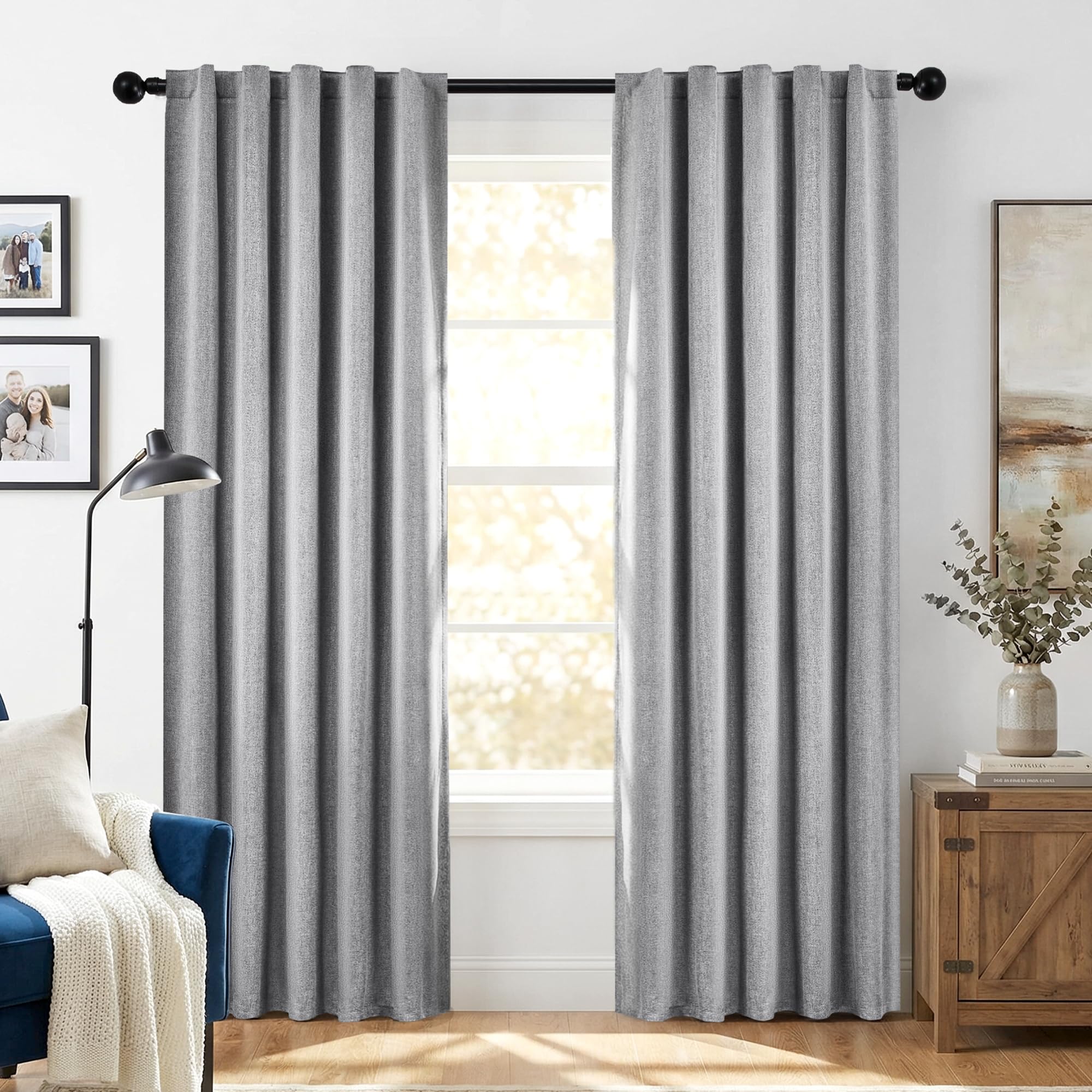 Deconovo 100% Blackout Curtains for Bedroom, 38W x 63L Hidden Tab Top Faux Linen Blackout Thermal Drapes for Living Room & Nursery, Lightweight Energy Saving Window Panels, Set of 2, Dark Grey Linen Total Blackout - Dark Grey 38"W x 63"L (Pack of 2)
