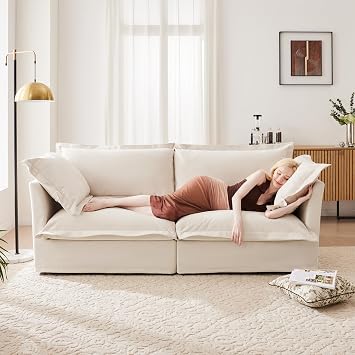 Luxury Loveseat Sofa Couch, 83.4" Oversized 2 Seater Sofa with Upholstered Cushion & Detachable Cover, Love Seat Couches, Chenille Comfy Cloud Couch for Living Room Cream, 2 Seat