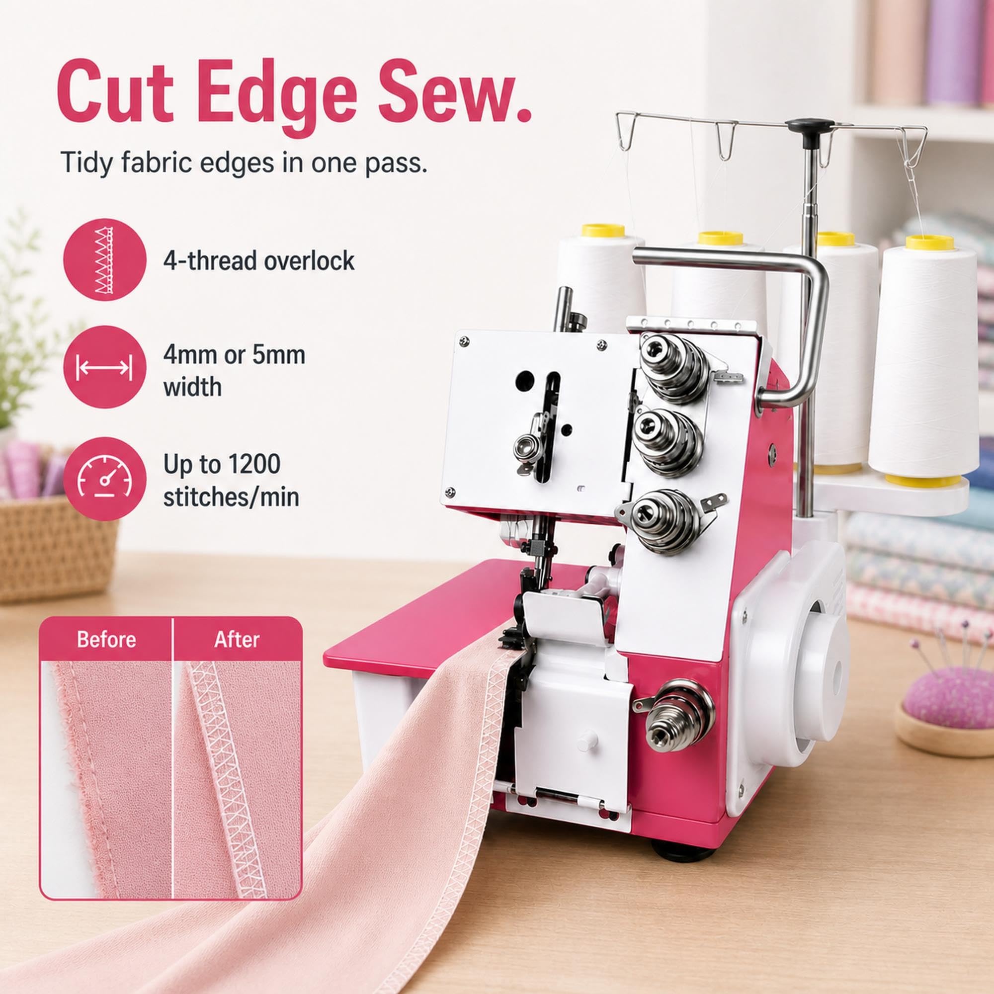 Máquina de coser Overlock Serger for bricolaje doméstico, 4 hilos