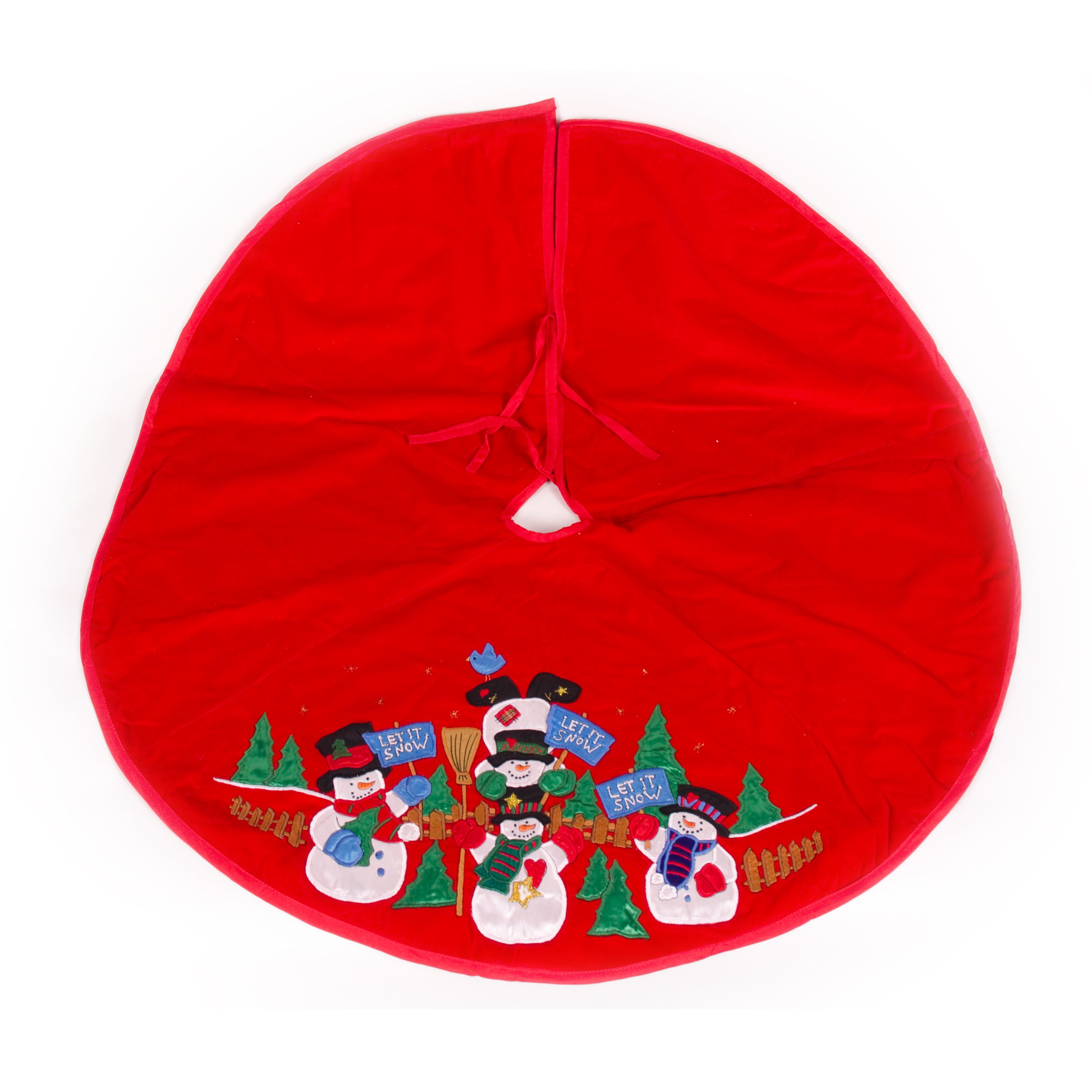 WeRChristmas Christmas Tree Skirt Decoration with Snowman Let it Snow Design, 100 cm - Large, Red