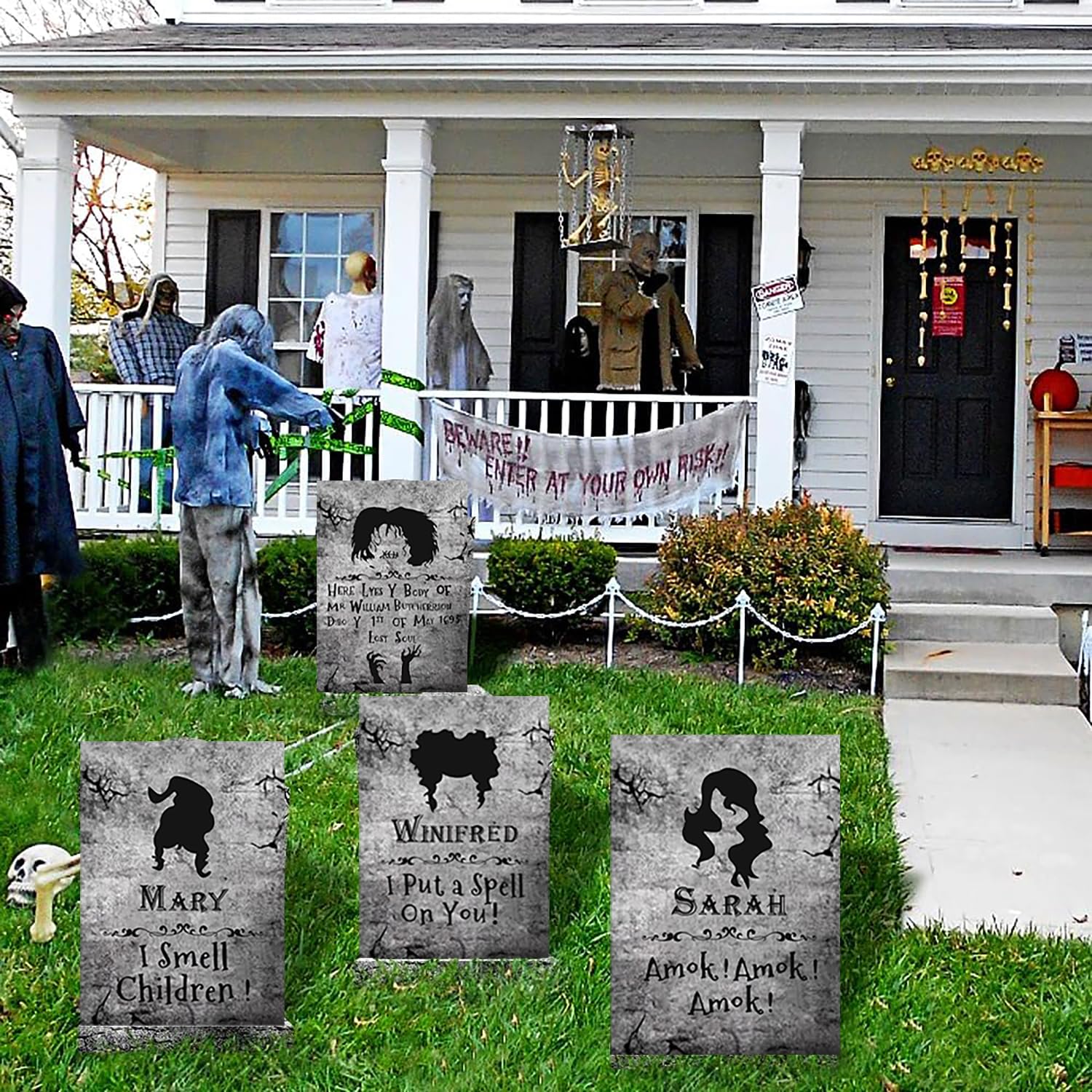 4 duże nagrobki czarownica Hocus Poc Halloween Decor, Znaki Dekoracja nagrobków ogrodowych z kołkami, 16 cali Wysoki, Straszny Nagrobek Cmentarny, Na Imprezy W Domu Dziecka