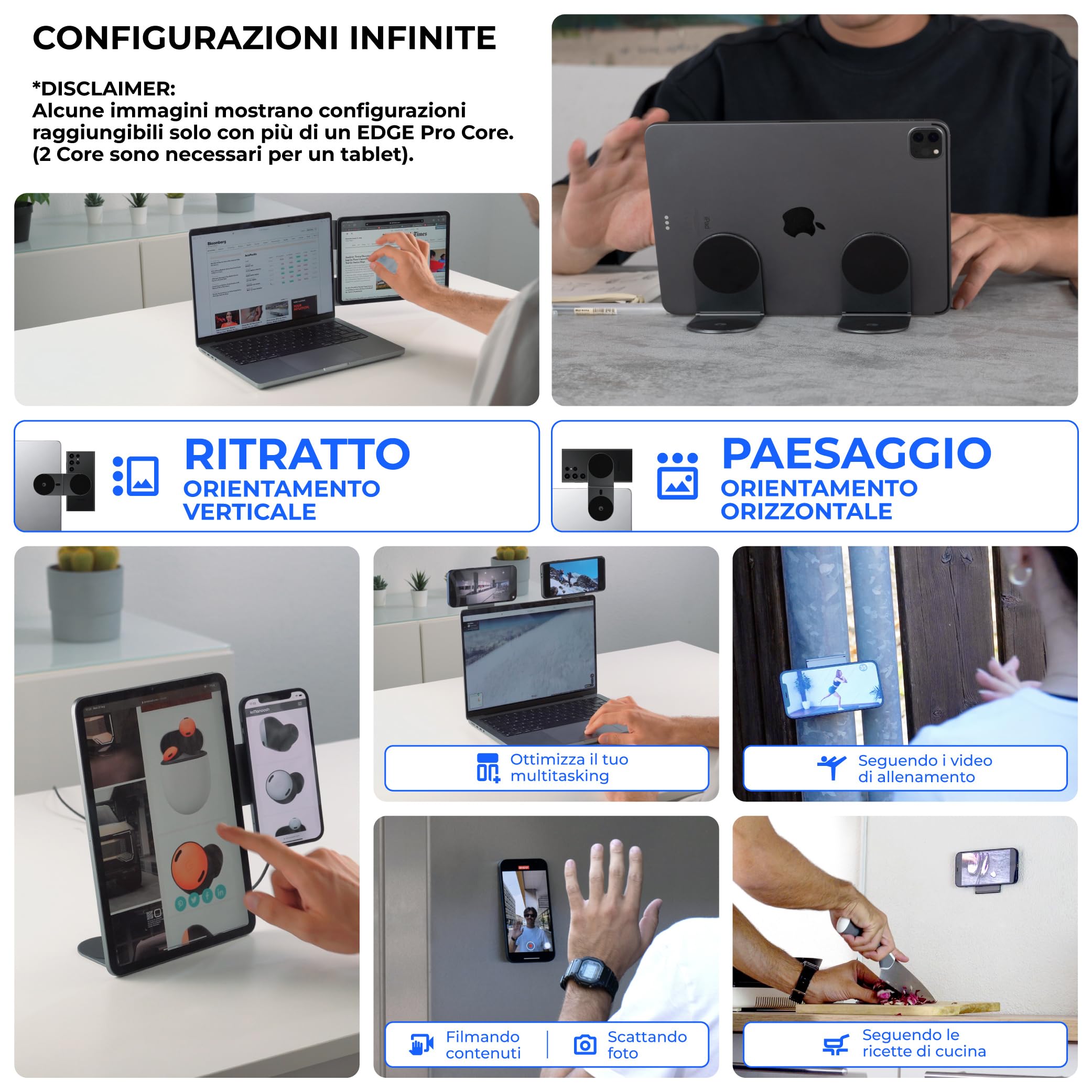 Rolling Square Edge Pro Tablet Kit - Sostegno Magnetico Tablet e Cellulare, Accessorio Smartworking e Produttività, Compatibile con MagSafe, Compatibile con tutti i Tablet e Telefoni, Grigio Siderale