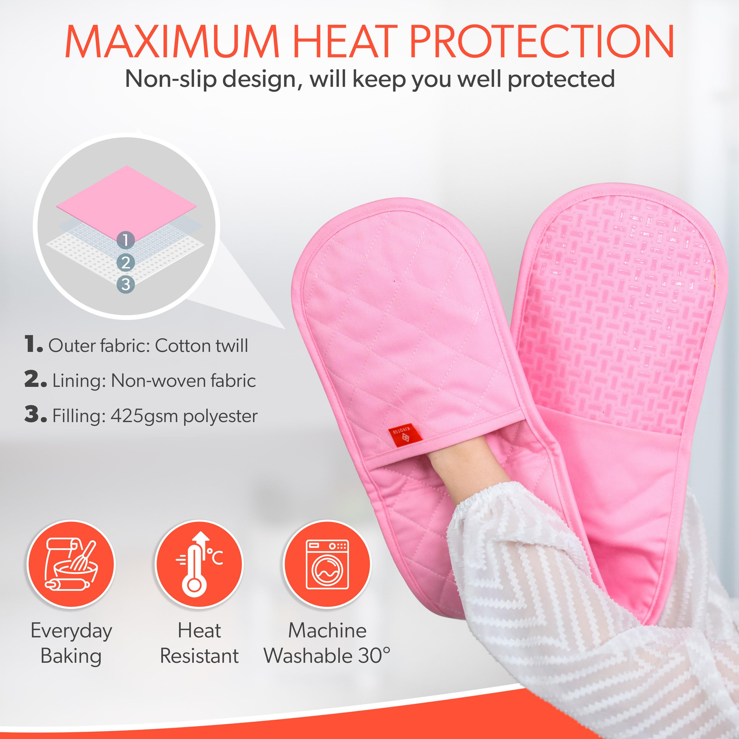 Pink Oven Gloves by Kiyotsu: Premium Oven Gloves, Double Quilted Protection - Your Pink Kitchen Accessory - Image 2