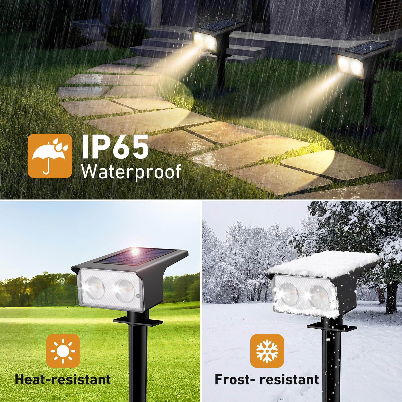 btfarm 4 Stück Solarlampen für Außen, 3000/4500/6000K Solarstrahler für Außen Garten 3 Farben IP65 Wasserdicht LED Solar Strahler Gartenleuchten, Solarleuchten für Outdoor Baum Rasen Weg Hof Garage