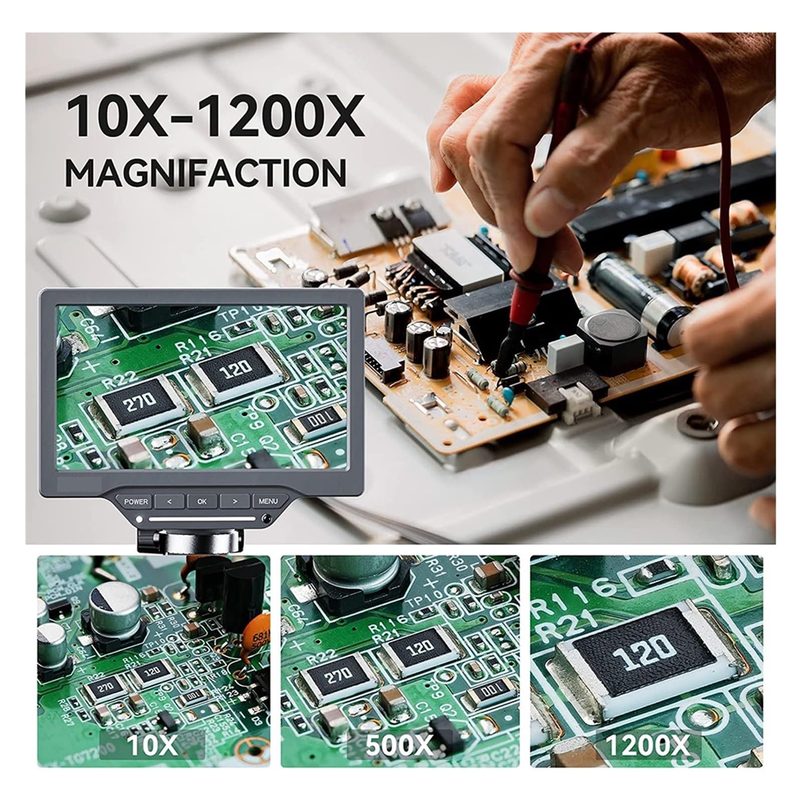Digitales Mikroskop, 1200X 7 Digitalmikroskop for Elektroniklöten IPS-Bildschirm 12MP Reparatur-Münzmikroskop for Windows Mac