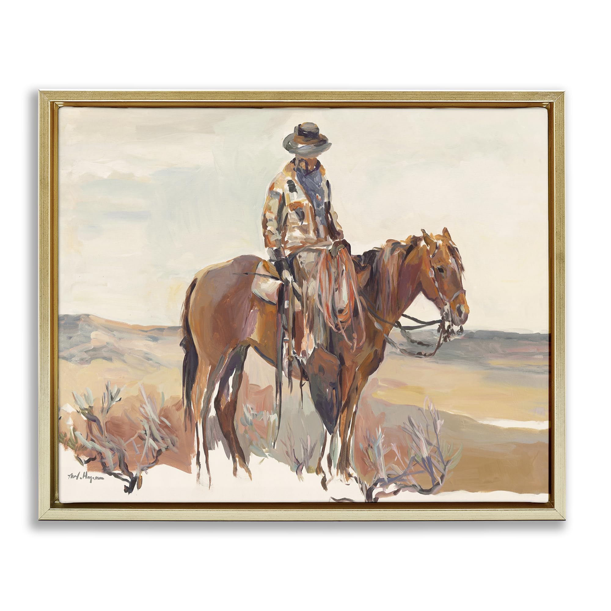 Stupell Industries 'Western Cowboy Fields', Floating Frame Canvas Art, Gold, 21 x 17 Inches, Easy to Hang and Sturdy, Made in USA, by Marilyn Hageman