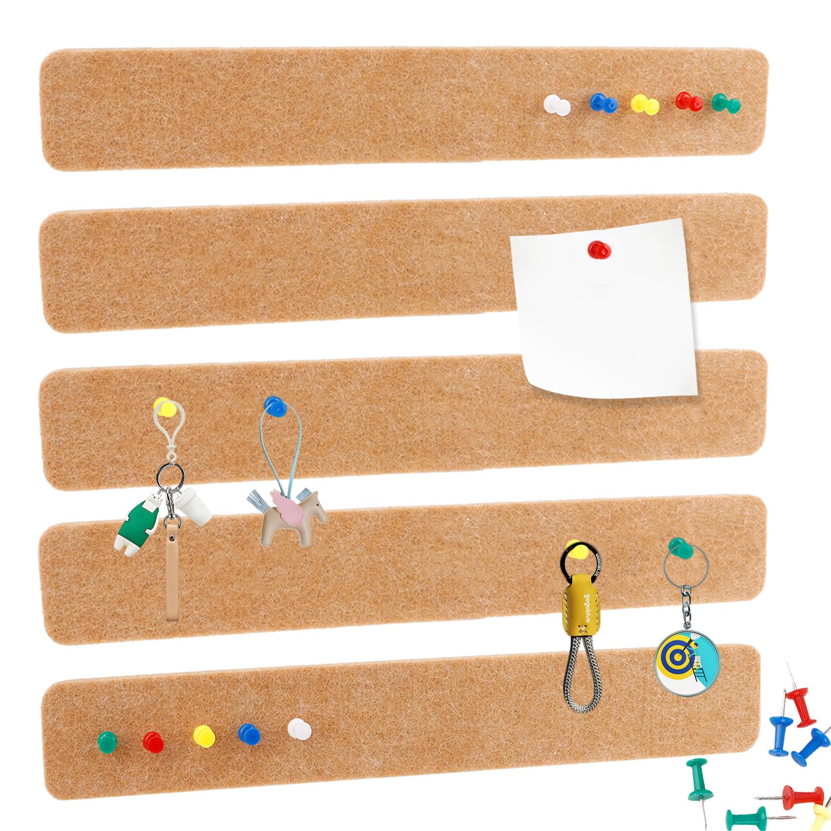 5 Pack Self-Adhesive Cork & Felt Bulletin Board Strips Pin Board for Home, Office, Bedroom Walls Includes 35 Push Pins & Scalloped Borders Notice Board for Notes, Photos, Schedules (Brown)