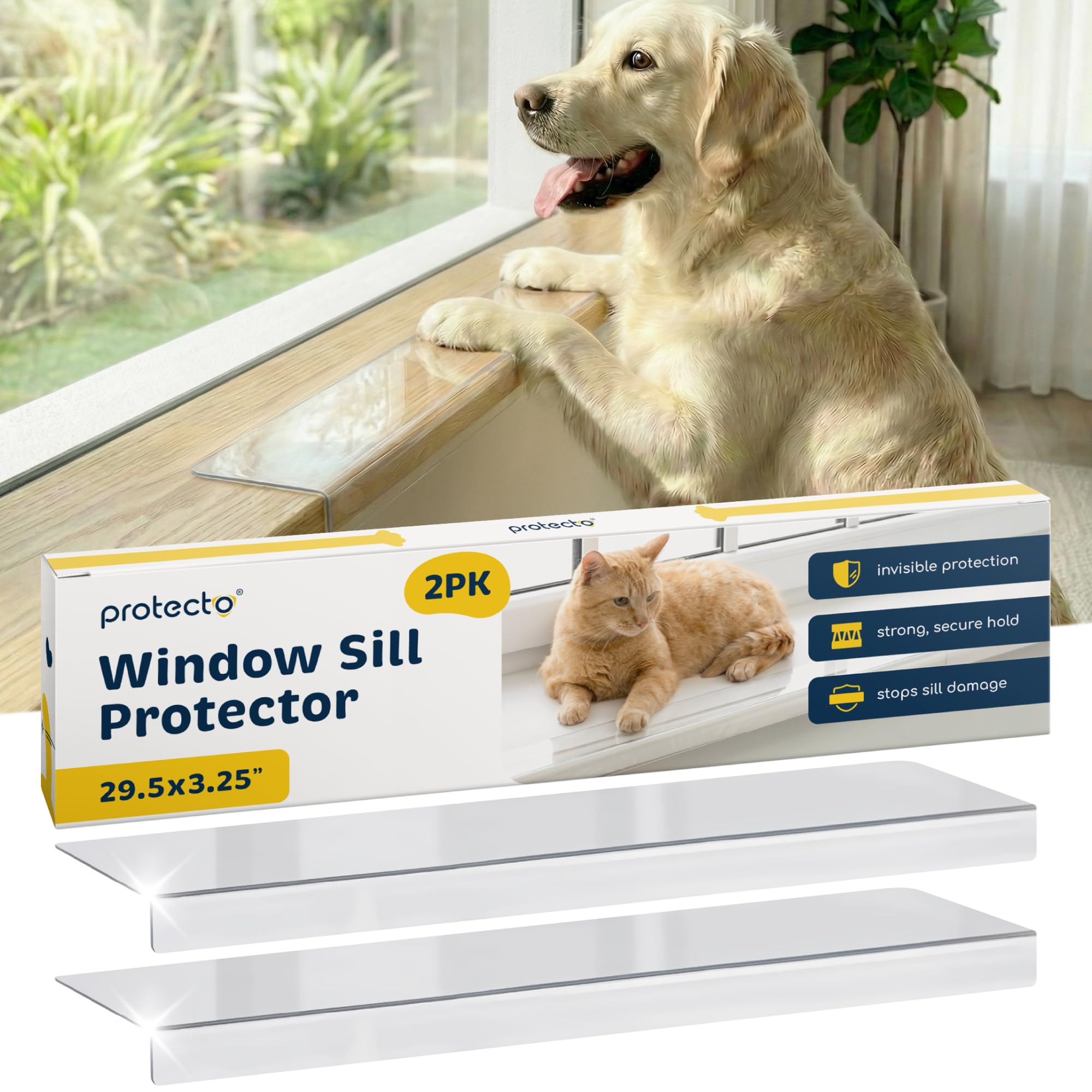 Protecto Pack de 2 Protector de Alféizar de Ventana 75 x 8,3 cm Protector Transparente contra arañazos, mordeduras y Garras de Perros y Gatos. Mantén alféizares Suaves y Patas seguras