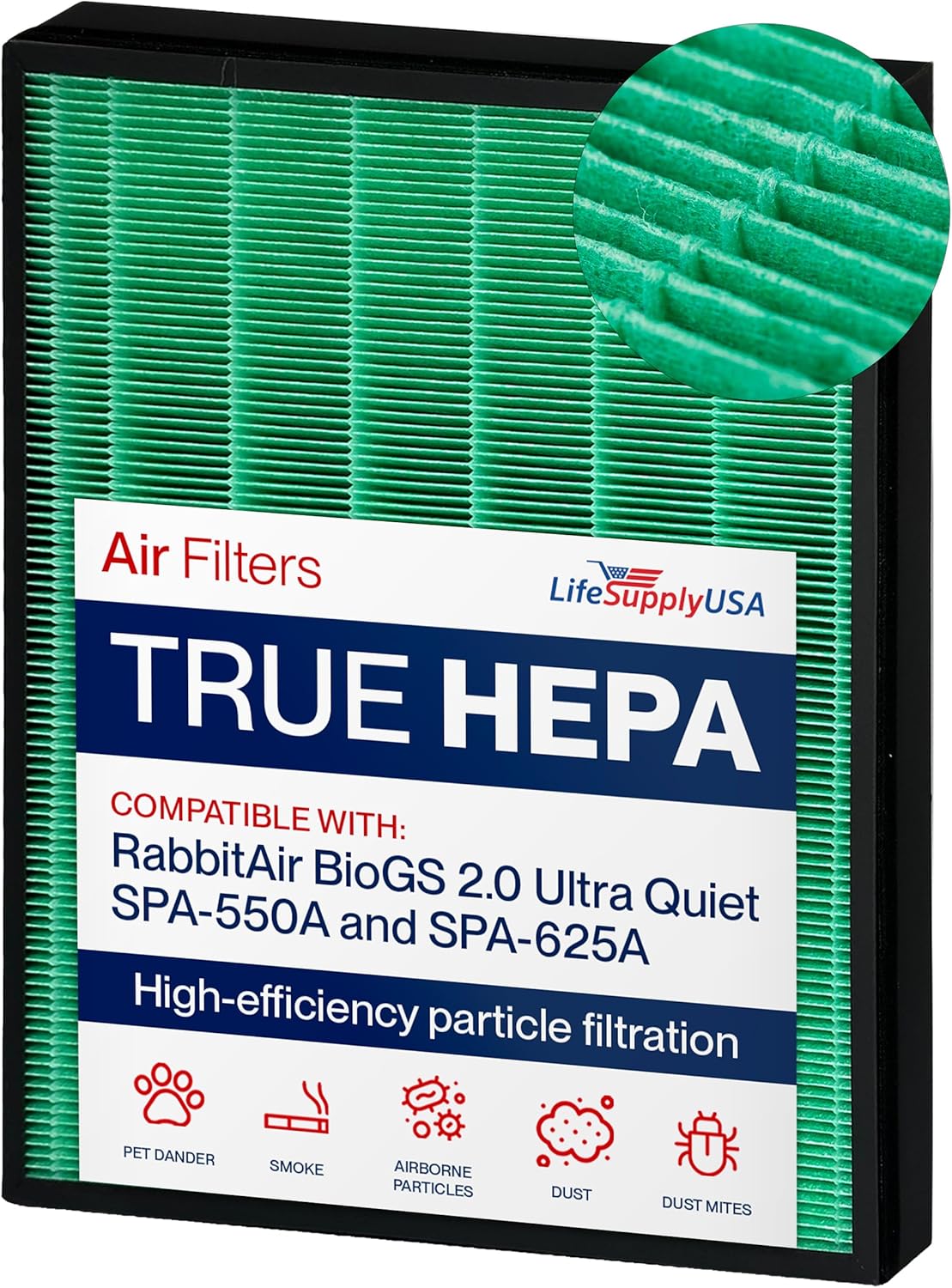 True HEPA Filter Replacement Compatible with RabbitAir BioGS 2.0 Ultra Quiet SPA-550A and SPA-625A Air Purifiers by LifeSupplyUSA