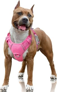 BARKBAY No Pull Dog Harness Large Pink - Reflective Front Clip, Breathable Mesh Handle for Walking, Training, Running w/ ID Pocket