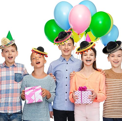 Miniatura 7 de Diadema con sombrero de Cinco de Mayo, 36 piezas con flecos de bola, mini sombrero mexicano, disfraz de fiesta para decoraciones temáticas