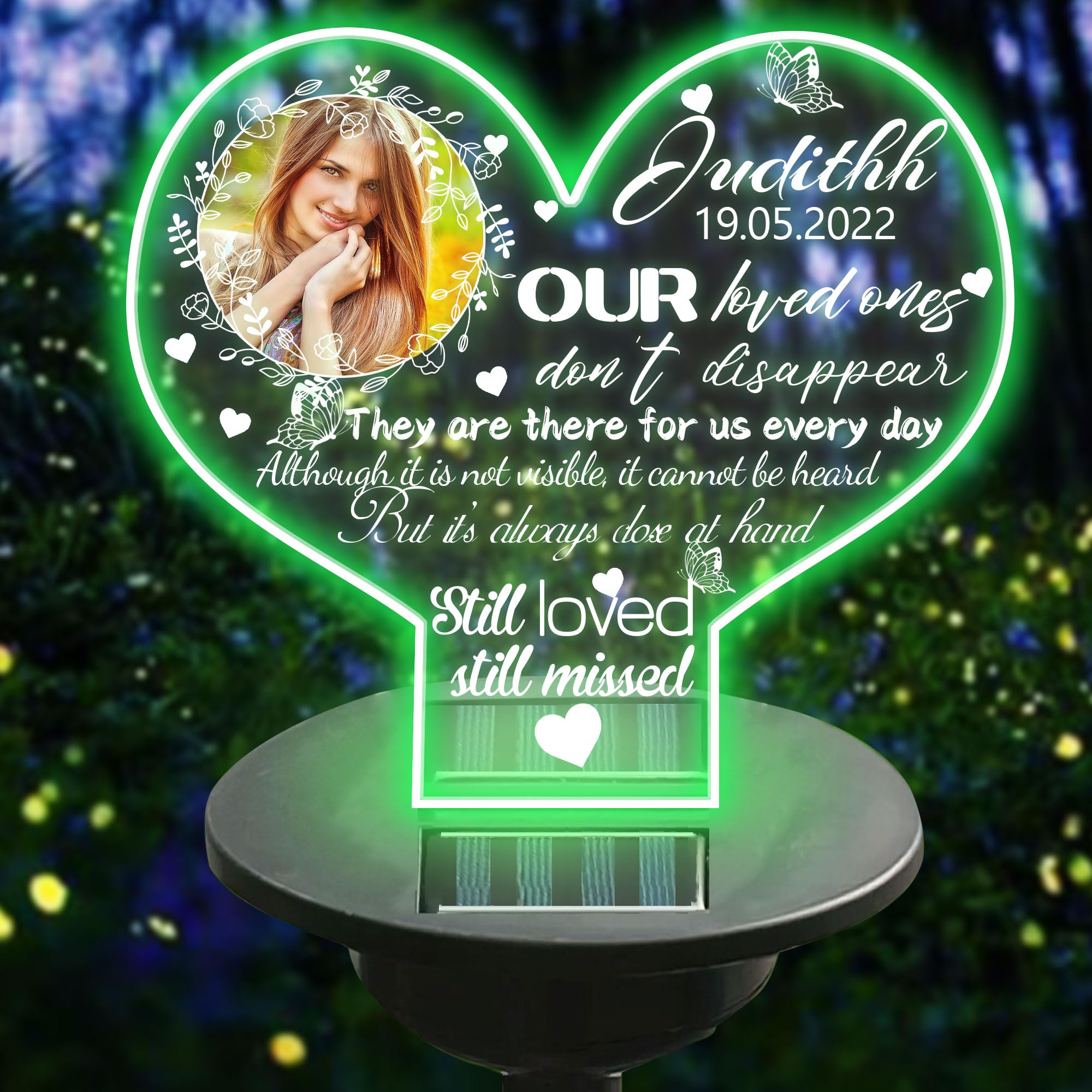 Personalized Memorial Garden Solar Outdoor Lights with Photo Name