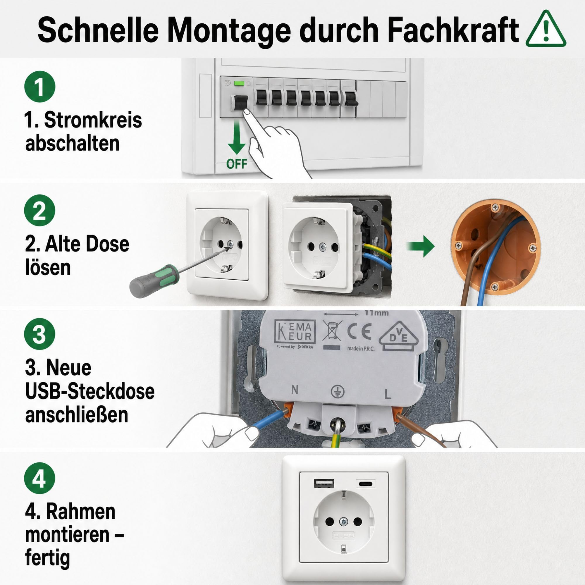 USB-Steckdose chargeMax unter Putz USB-A + USB-C mit Rahmen Ausführung 2USB, Tiefe nur 32mm, Set mit Abdeckung Busch Jaeger Balance Si alpinweiß glänzend