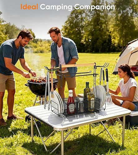 Miniatura 7 de Juego de herramientas de barbacoa para parrilla al aire libre, organizador de utensilios de picnic, barbacoa, organizador de condimentos, accesorios