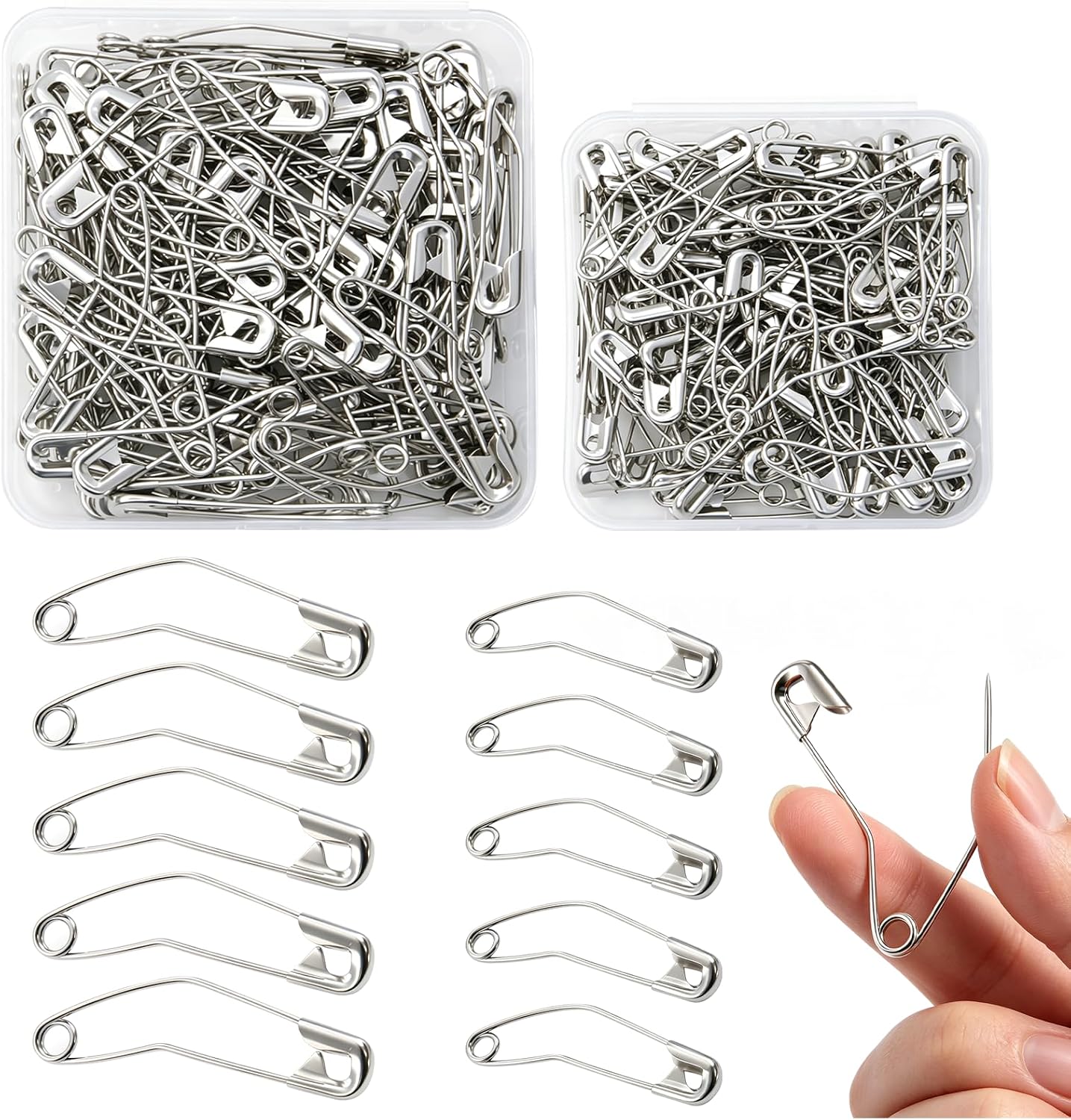 Quilt Safety Pin Curve 2 inch & 1.5 inch Combo 200PCS, Large Curve Safety Pin Quilt Stainless Steel Fabric Pin, Curved Basting Pins for Quilting Sewing Knitting Blanket, Precision Crafting Supplies