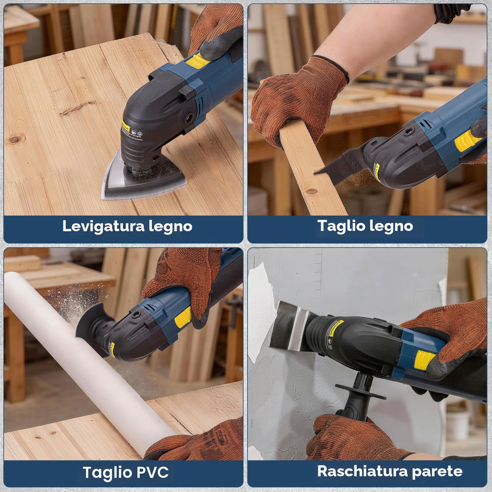 Enventor Utensile multifunzione oscillante, 300W, con 17 accessori | 15000-22000OPM, 6 velocità variabili, angolo di oscillazione 3°, impugnatura ausiliaria, per taglio, levigatura e raschiatura