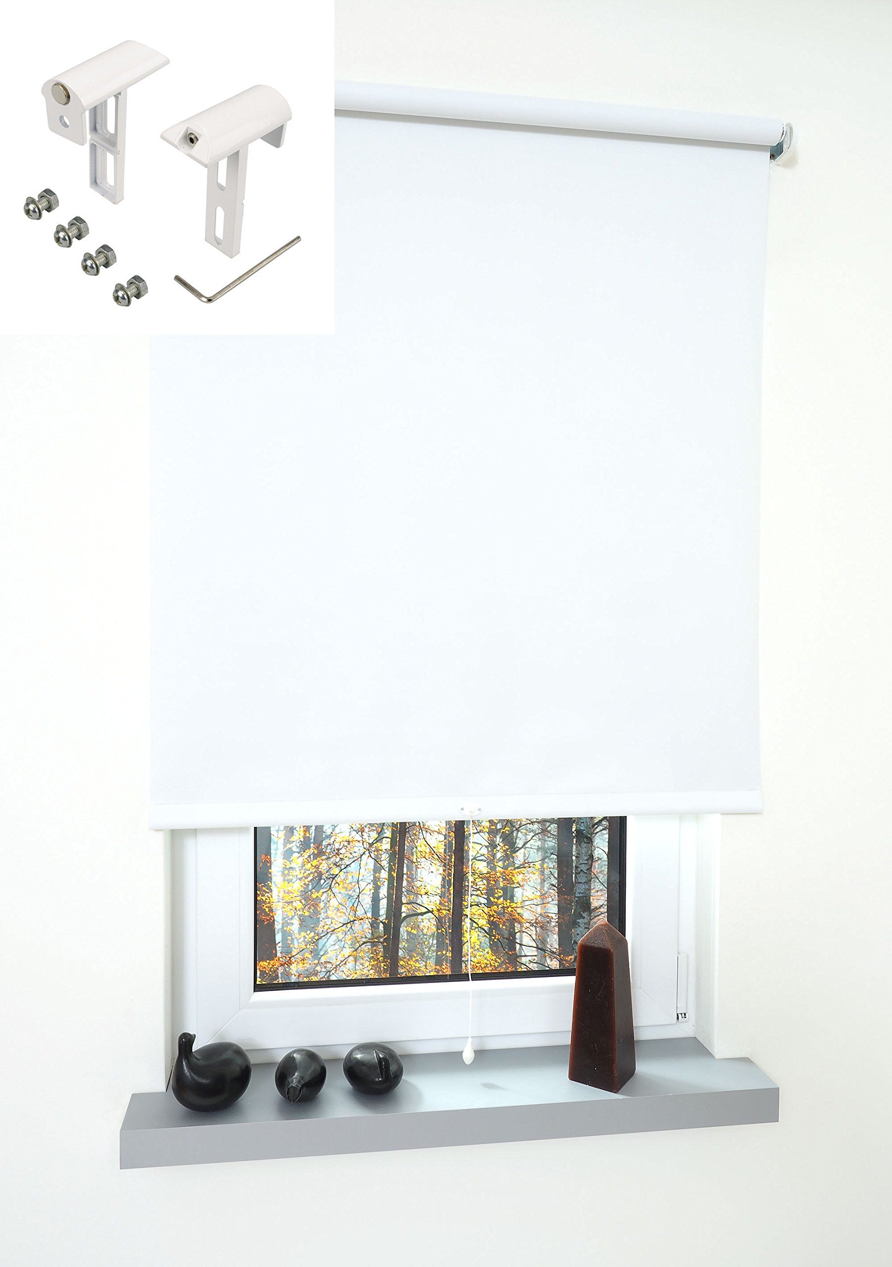 Verdunkelungsrollo Springrollo Mittelzugrollo 13 Farben klemmfix Rollo ohne Bohren Breite 62-202 cm Höhe 180 cm Fenster Vorhang blickdicht verdunkelnd klemmbar Klemmträger (102 x 180 cm / Weiß)