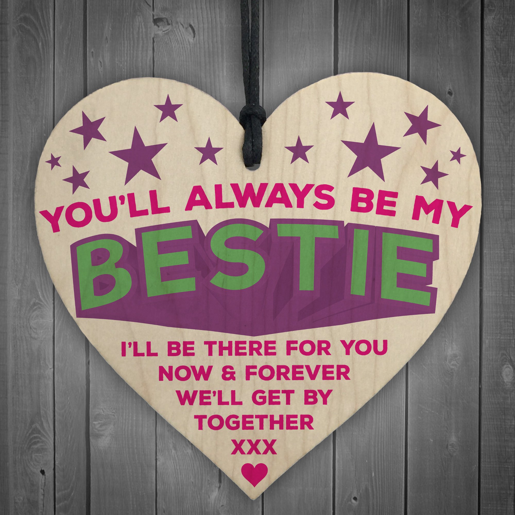 Red Ocean Always Be My Bestie Hanging Wooden Heart Plaque Love Sign Cute Friendship Gift