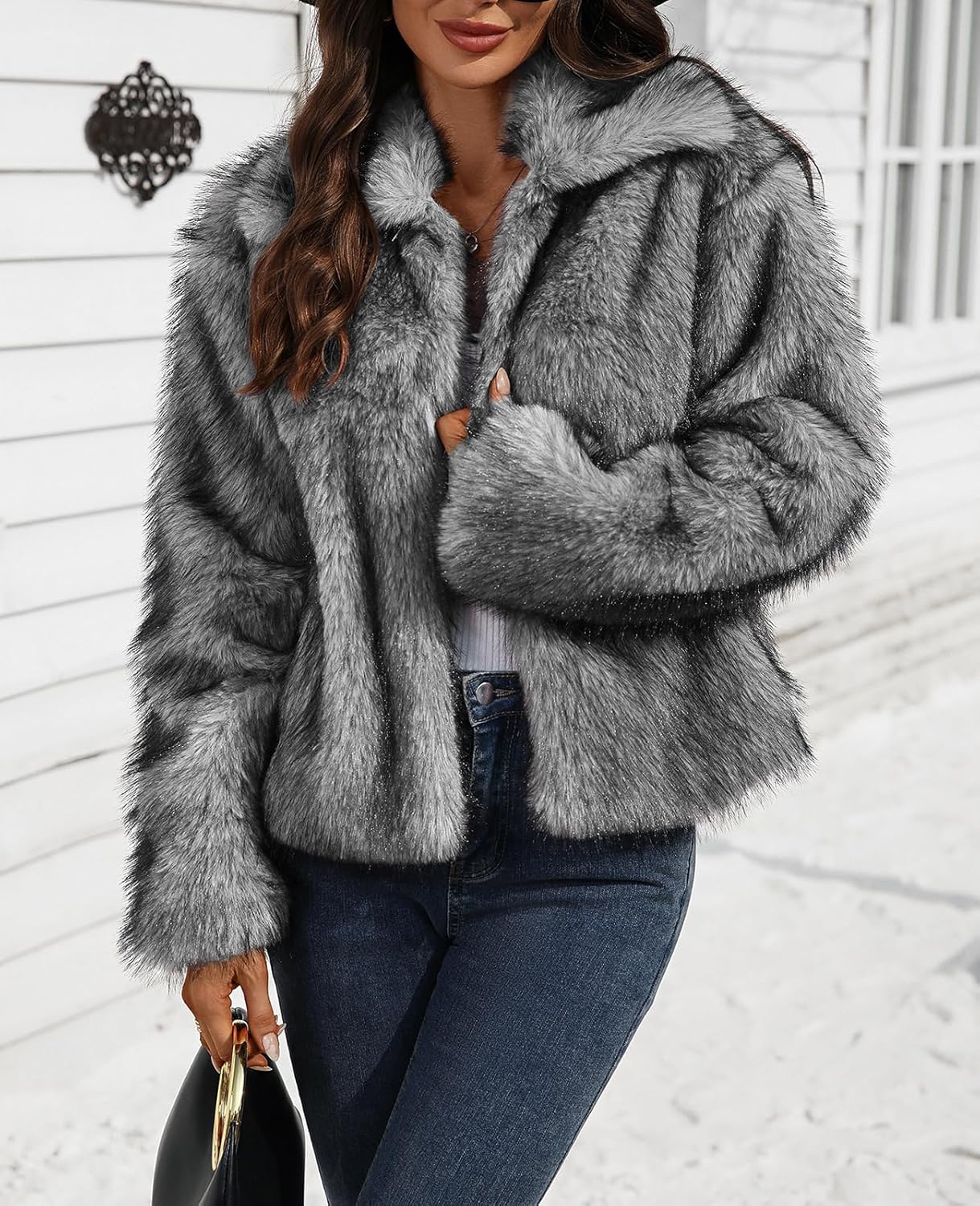 Women's Faux Fur Collar Jacket Fluffy Winter Coat Loose Fit - Image 4