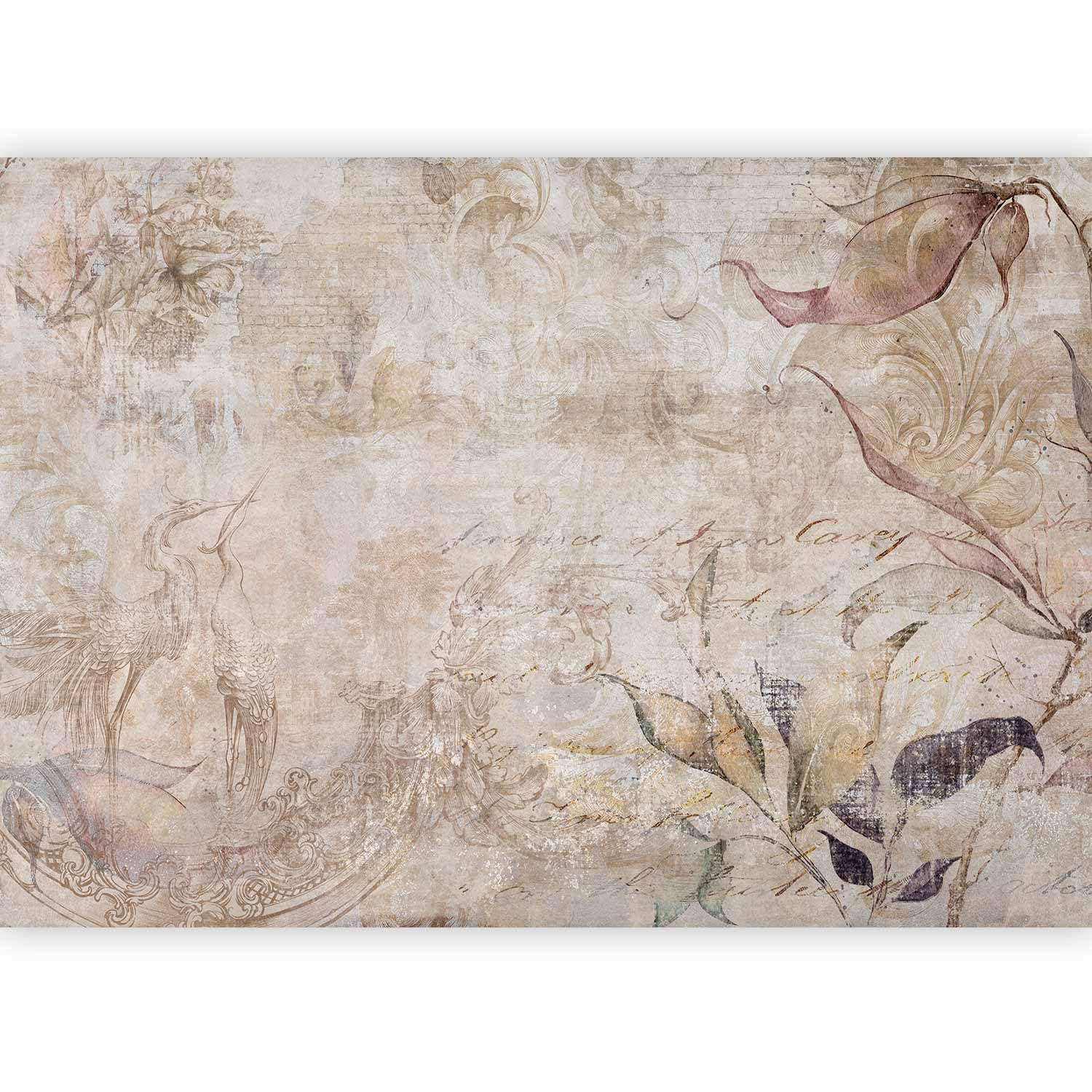 murando Photo Wallpaper Retro 343 x 256 cm / 135" x 96.5" Peel and Stick Self-Adhesive Foil Print Wall Mural Abstract Vintage Flowers Beige b-C-0890-a-a โ image 1