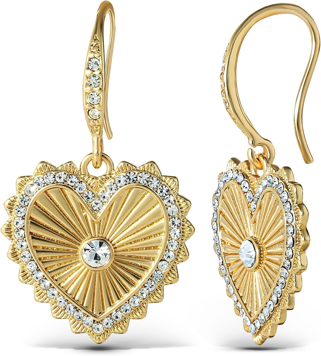 Jessica Simpson Womens Heart Earrings - Gold-Tone Valentines Earrings with Rhinestones