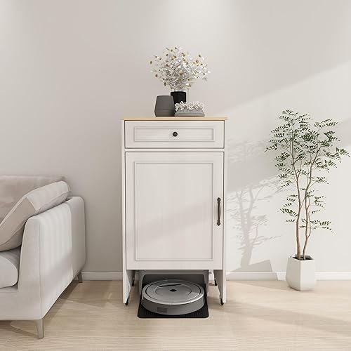 Armario robot de vacío con ruedas, estante de almacenamiento de robot de barrido con puertas y cajones, mesa auxiliar para sala de estar, oficina en