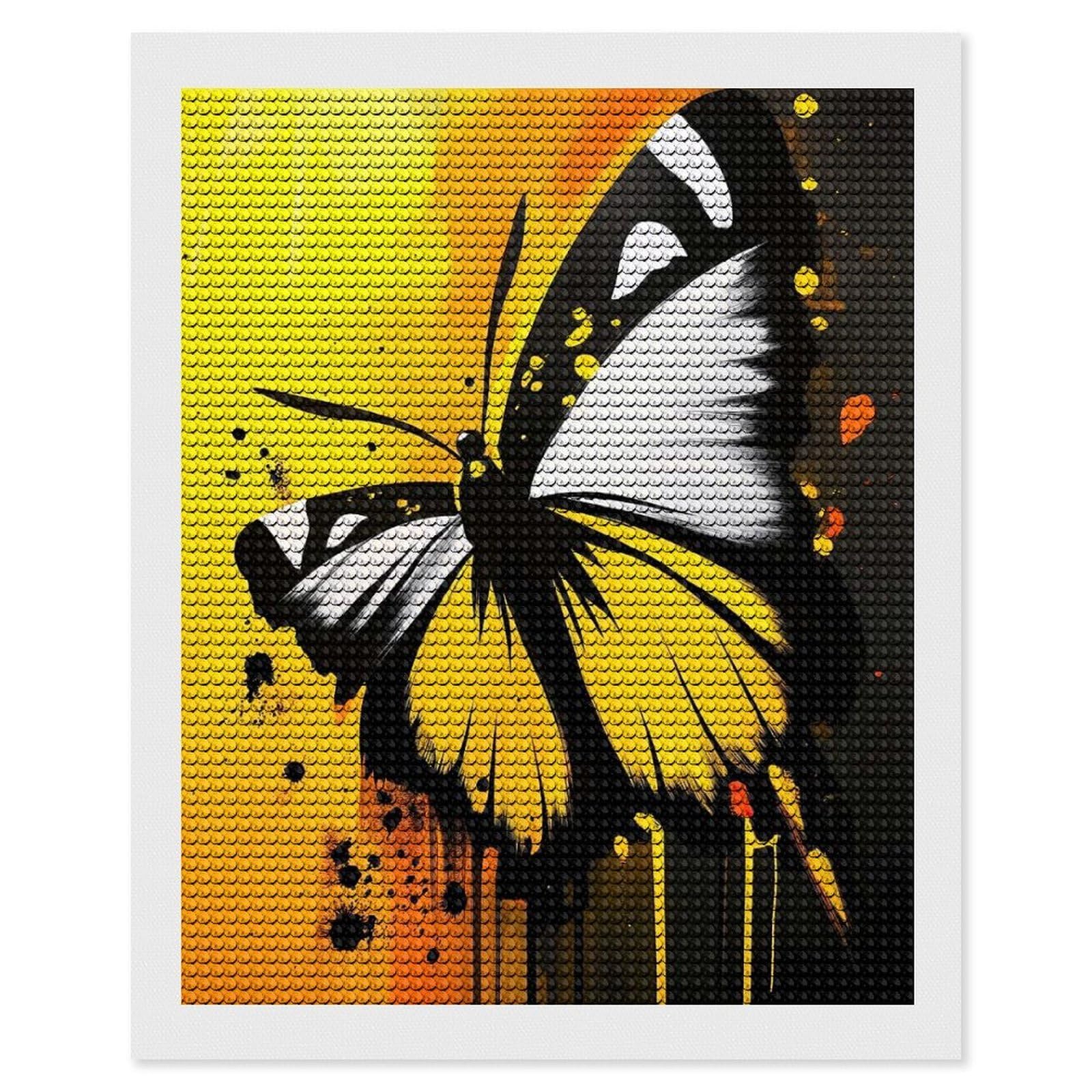 Junmoney Yellow Butterfly Painting Diamond Painting Canvas Set 16"x20", Full Kit Included, Calming Craft to Unwind, Farmhouse Decor, Christmas Gift