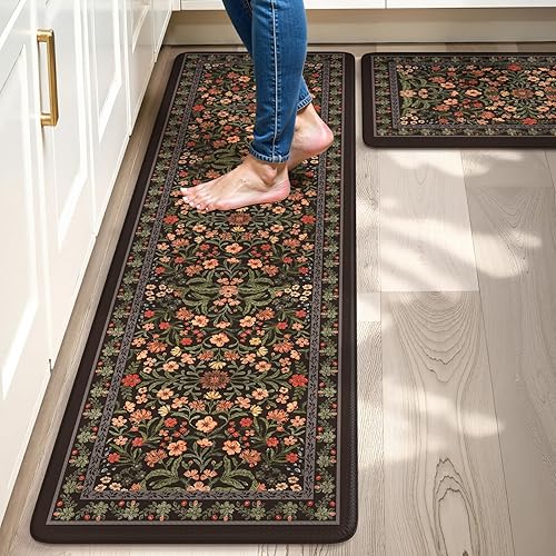 Miniatura 16 de Collive Juego de 2 tapetes de cocina acolchados antifatiga, antideslizantes, impermeables, juego de 2, modernas y florales cómodas para el hogar,