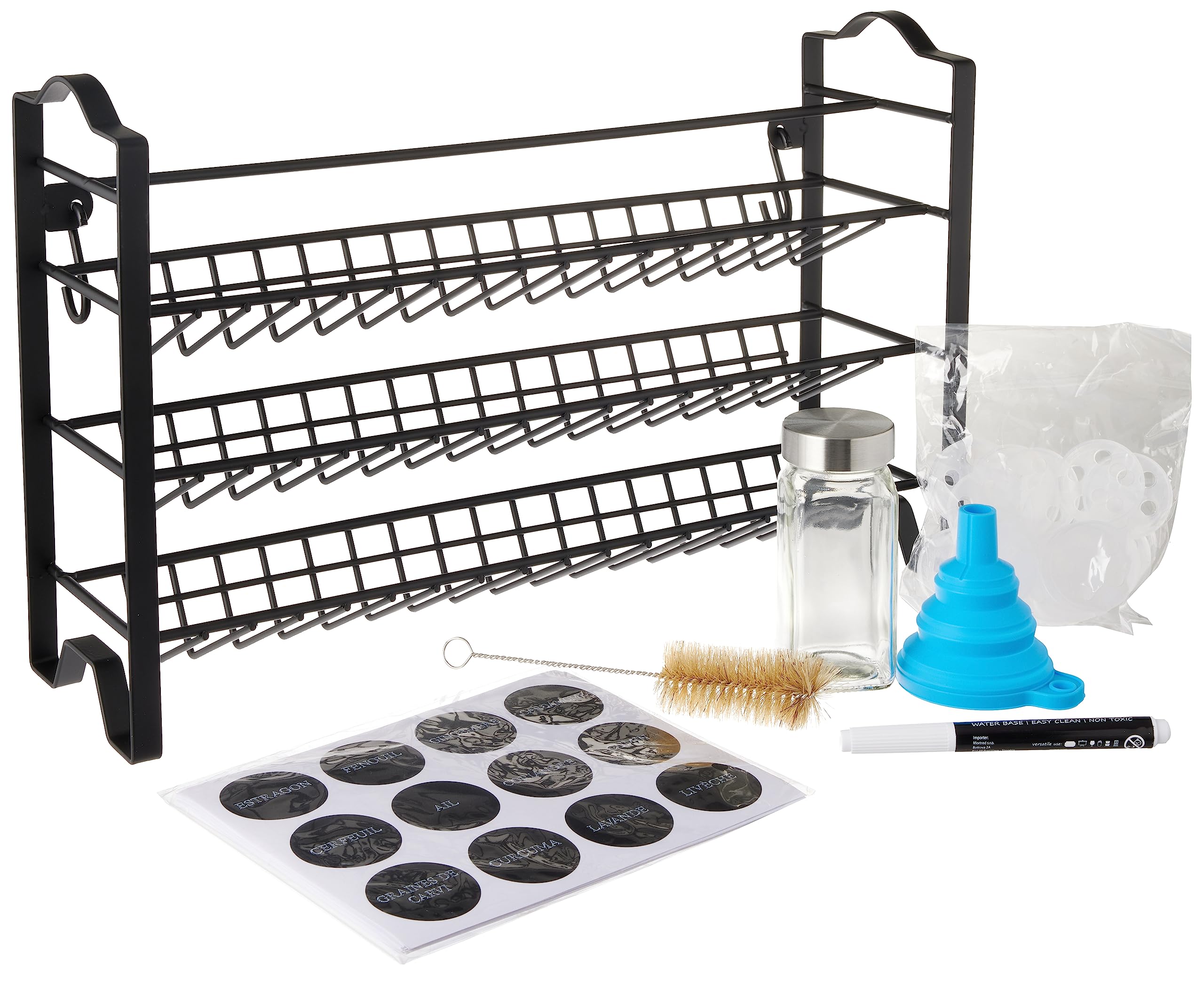 Deco haus® Etagere avec Pot a Epices Lot de 24 Boite avec Étiquettes d'épices Françaises - Rangement Cuisine