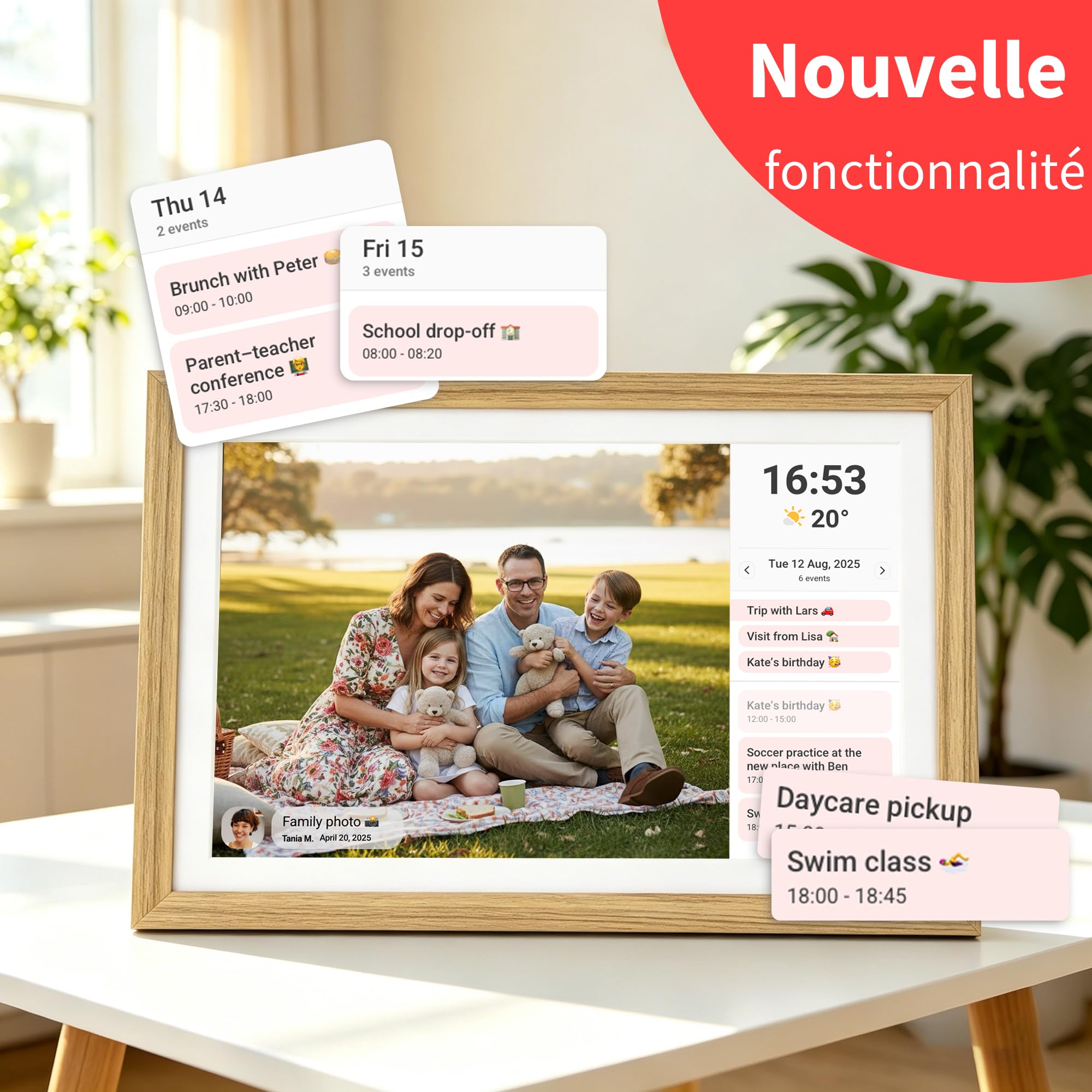 Veidoo Frameo 10 1 Pouces 32GB WiFi Cadre Photo Numérique 1280x800 HD IPS Tactile Rotation Auto Musique Horloge Partagez Photos Vidéos Via App Synchronisez Calendrier Famille(Burlywood)
