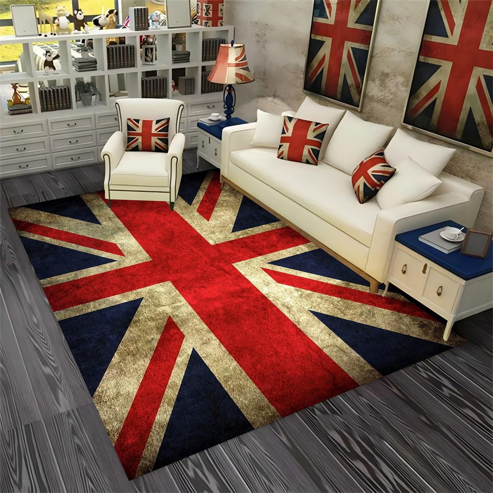 AOESELN Union Jack Area Rug,60x90cm,Large Washable Retro Carpet,for Living Room and Bedrooms Durable Flag Carpets for Home Decor Uniquely Designed Union Jack Rugs
