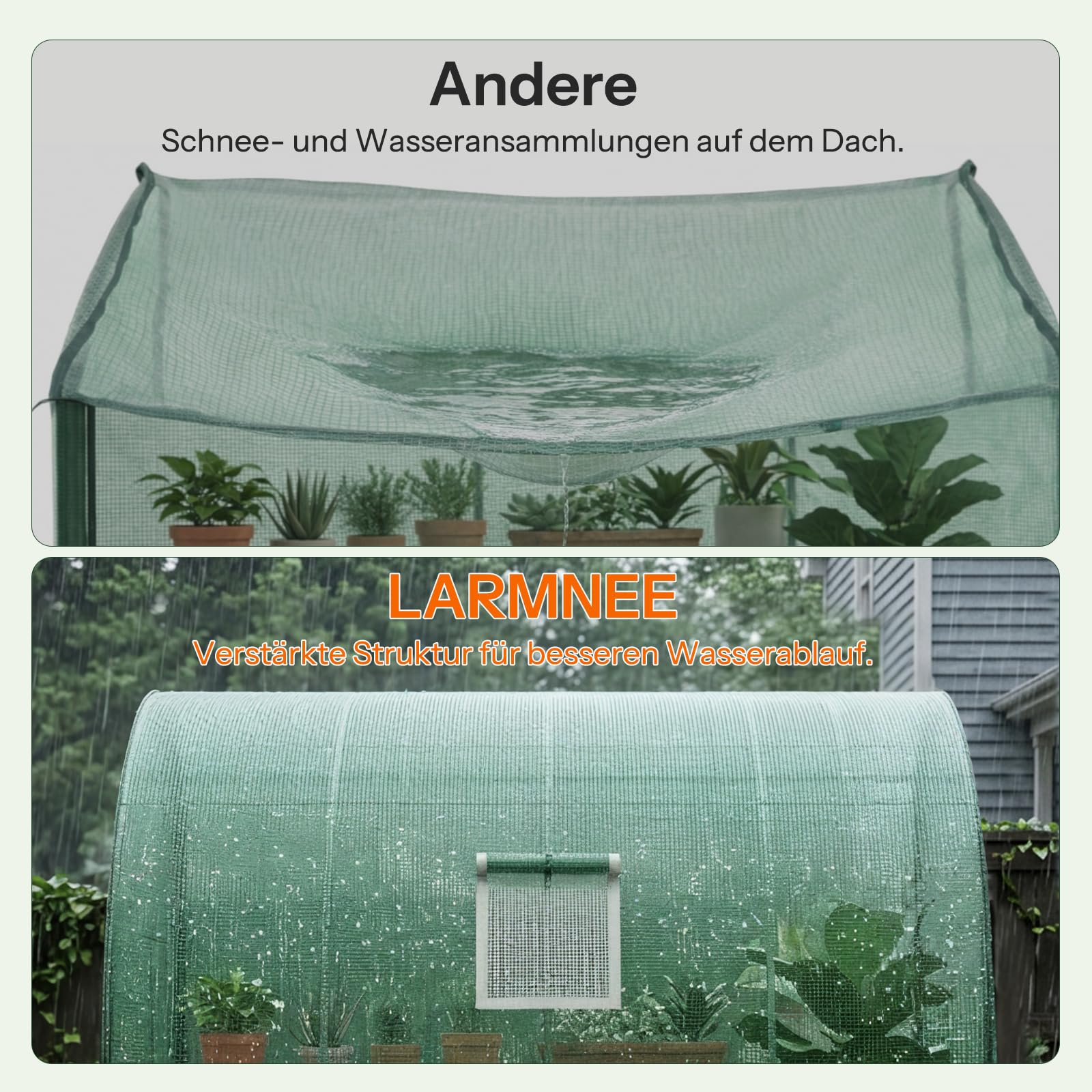 LARMNEE Wandseitiges Gewächshaus, Tomatengewächshaus mit 2 Rolltüren, 200 x 100 x 210 cm, PE Foliengewächshaus, Tomatenhaus für Blumen, Gemüse und Pflanzen, Balkon, Garten und Terrasse, Grün EGN72GH02