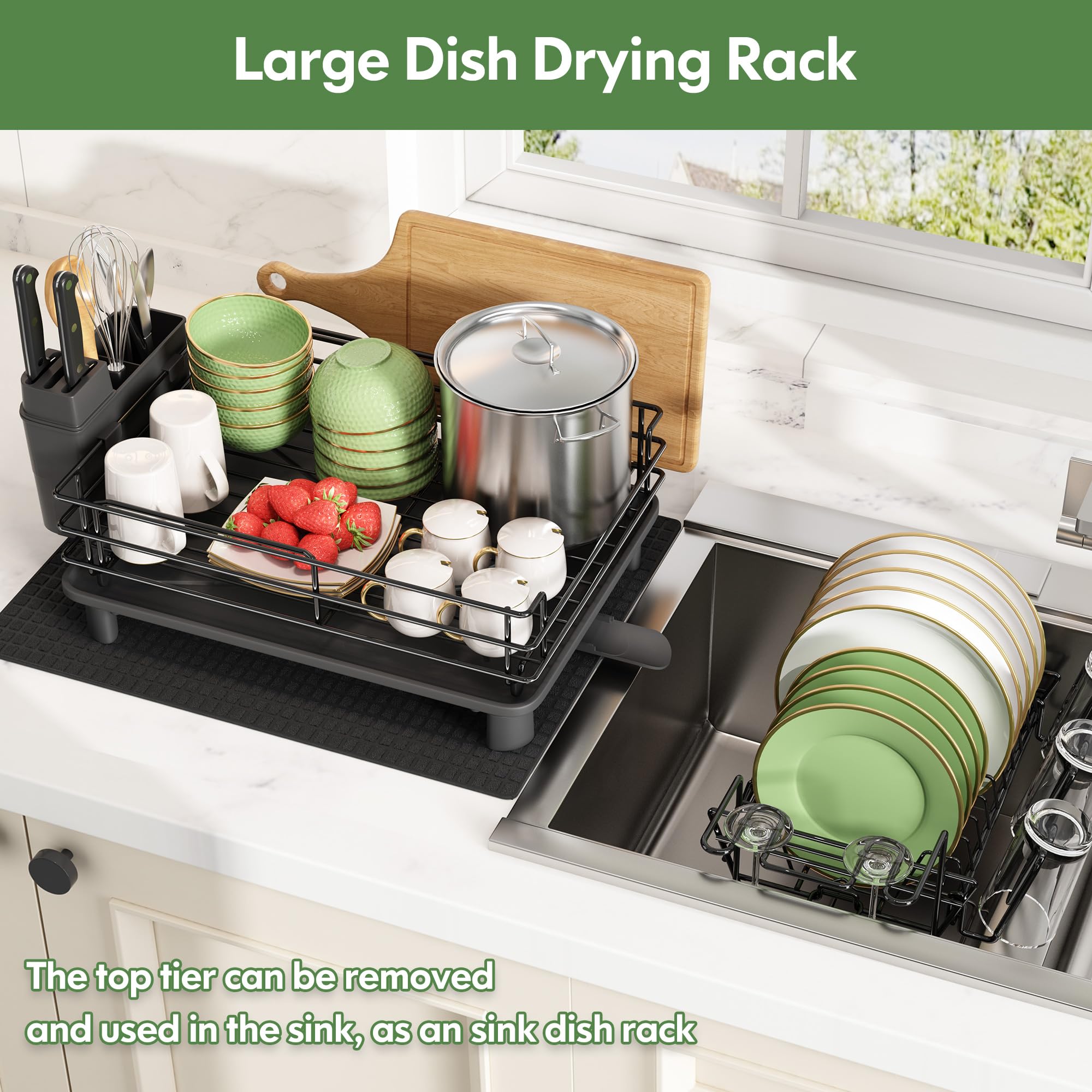 Qienrrae Dish Drying Racks for Kitchen Counter, Stainless Steel 2 Tier ...