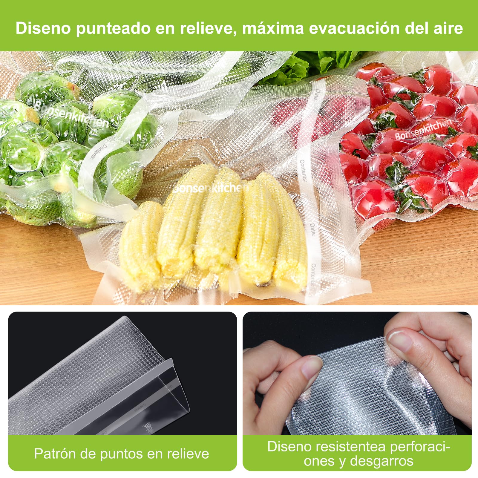 Bonsenkitchen Rollos al Vacío 28x600cm Bolsas Gofradas para Envasadora VB3207