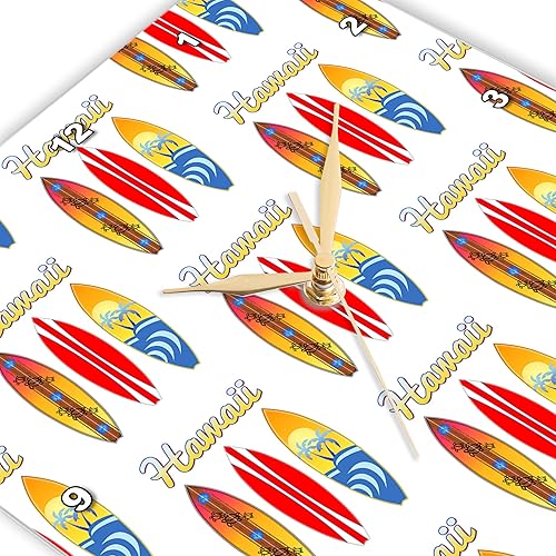 Miniatura 3 de 3dRose Wall Clock Silent - 10 inch - Pattern of Hawaiian Retro Surfboards. - Creative Studios - Hawaii