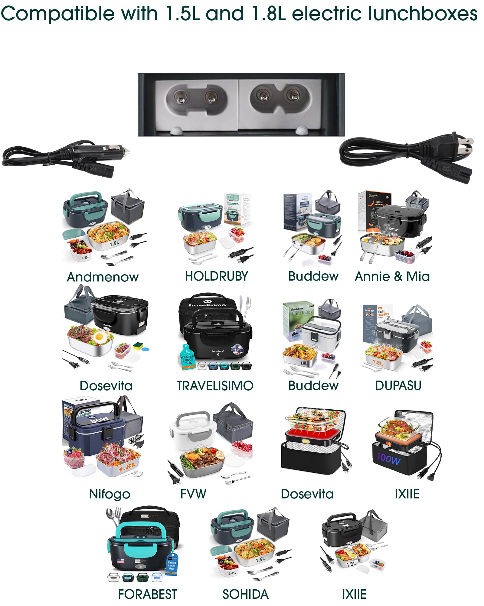Fiambrera eléctrica, cable de alimentación de 12 V/24 V/110 V, cable de alimentación calentado de 32 pulgadas, cable de alimentación portátil de repuesto para calentador de alimentos (tipo A) 2