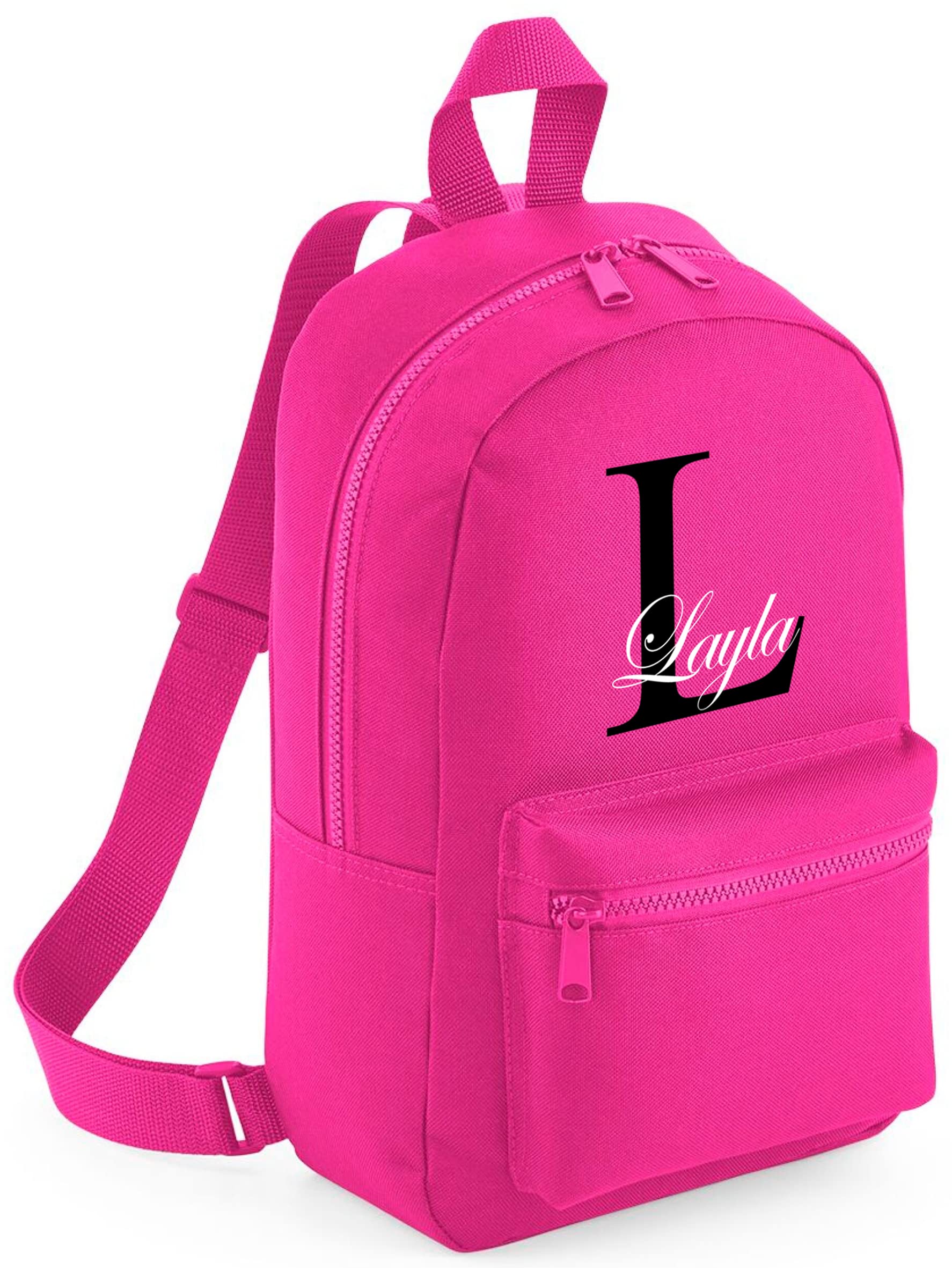Kids Essentials Personalised Boys Girls Backpack Rucksack Bag Mini School Nursery (Fuchsia Pink), 23cm x 35cm x 12cm