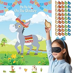 Haunt Couture Ultimate Fiesta Party Game - Ponle la Cola al Burro (Pin The Tail on The Donkey) - Reusable Poster for Cinco de Mayo, Birthdays & Themed Events