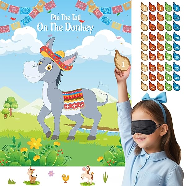 Haunt Couture Ultimate Fiesta Party Game - Ponle la Cola al Burro (Pin The Tail on The Donkey) - Reusable Poster for Cinco de Mayo, Birthdays & Themed Events