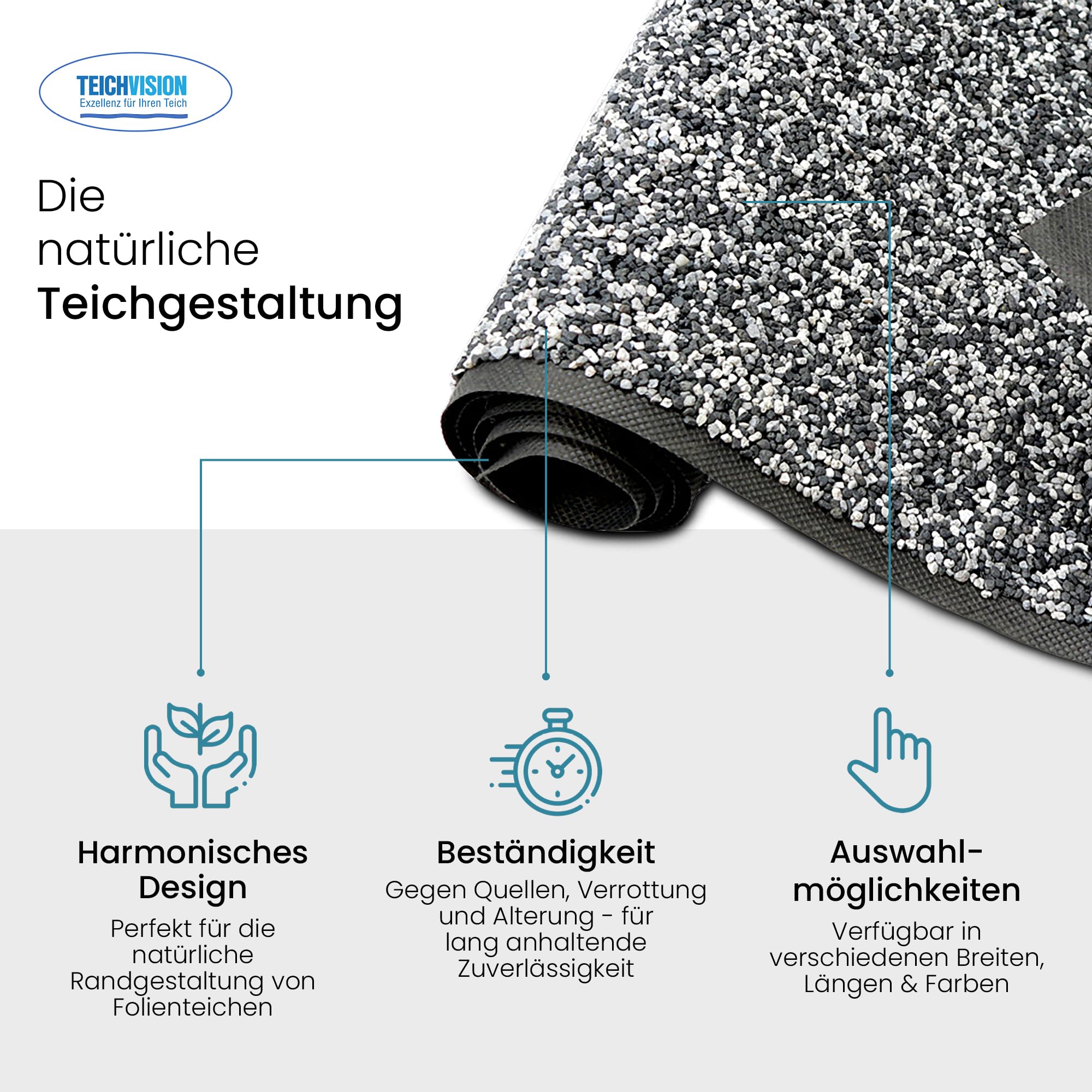 TeichVision Steinfolie für Teichrand 0,6 m x 5 m Anthrazit