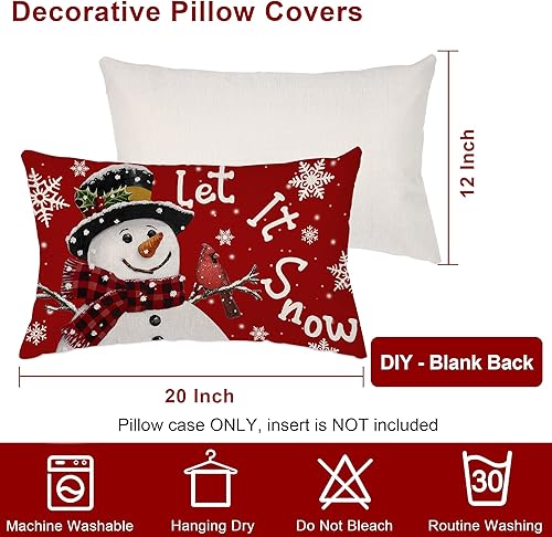 Miniatura 7 de Fundas de almohada rojas de Navidad de 12 x 20 pulgadas, funda de almohada lumbar con diseño de muñeco de nieve y muñeco de nieve, funda de almohada