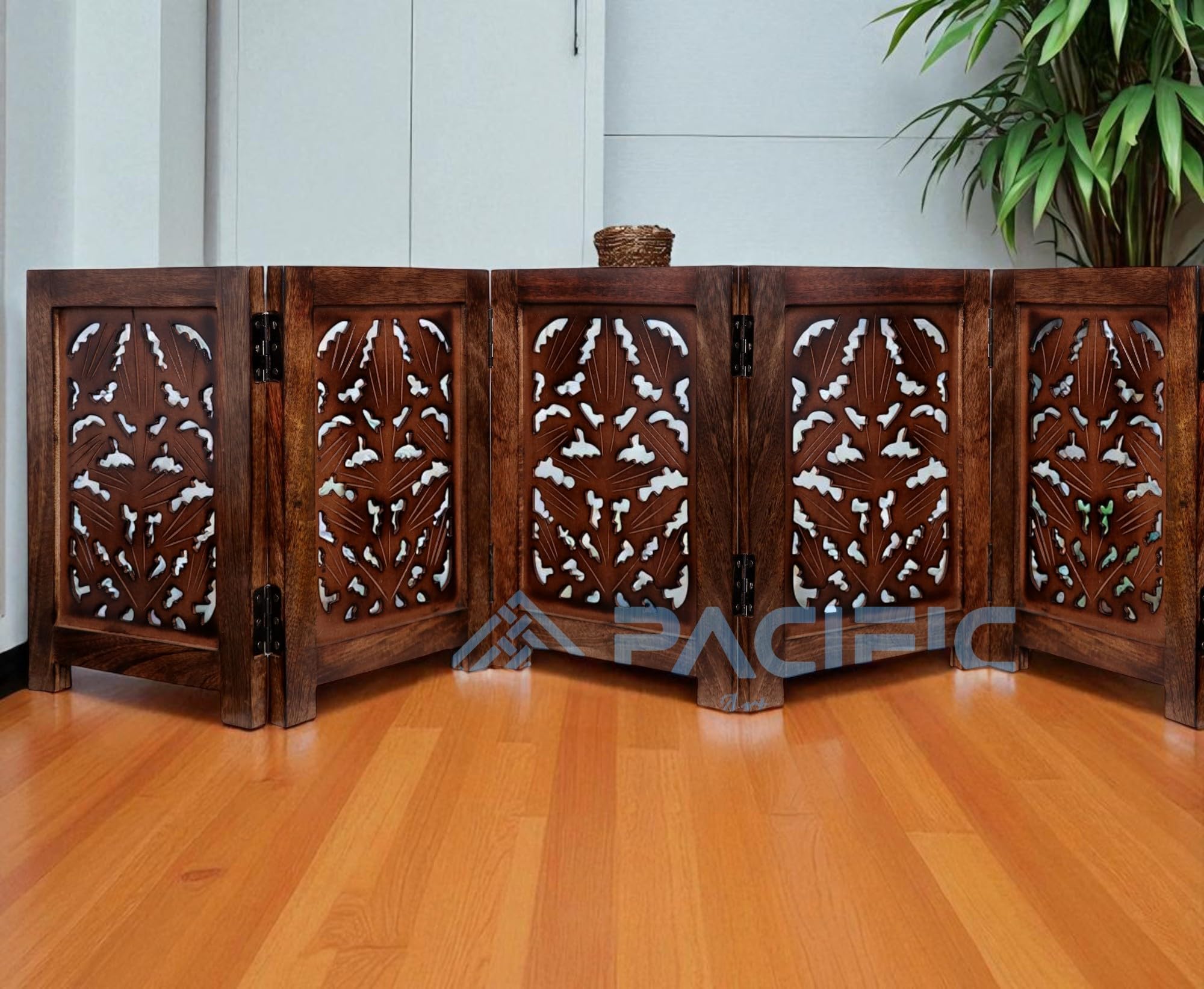 PACIFIC ART & CRAFTS Cat, Dog Barrier, Wooden Dog Barrier, No Drilling, Folding Protective Gate for Front Door, Hallway, Stairs, Freestanding Pet Barrier Small Partition (Size-5 Panel)