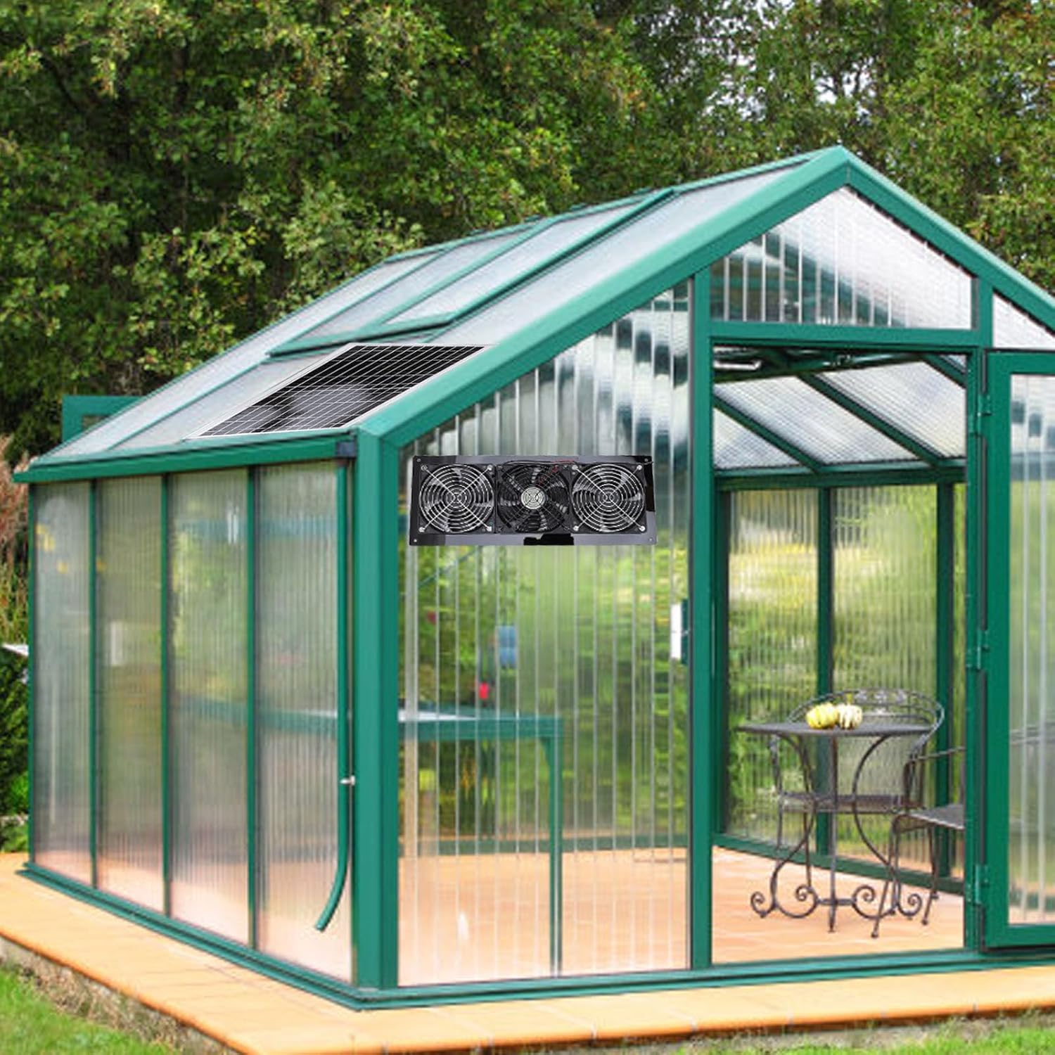 EVGATSAUTO Solar Powered 3 Fan Kit High Speed Ventilation for Greenhouse Shed Dehumidifier Small Chicken Coops Pet Houses