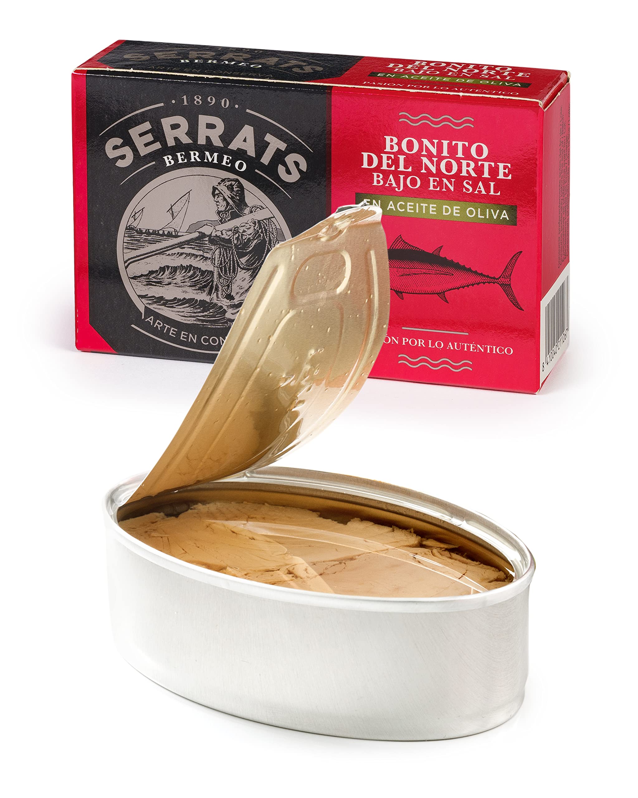 CONSERVAS SERRATS - Bonito del Norte del Cantábrico Bajo en Sal en Aceite de Oliva - 12 Latas x 112g (Total: 1344g) - Elaboración Artesanal desde 1890 - Sin Gluten - Rico en Omega 3 – Premium
