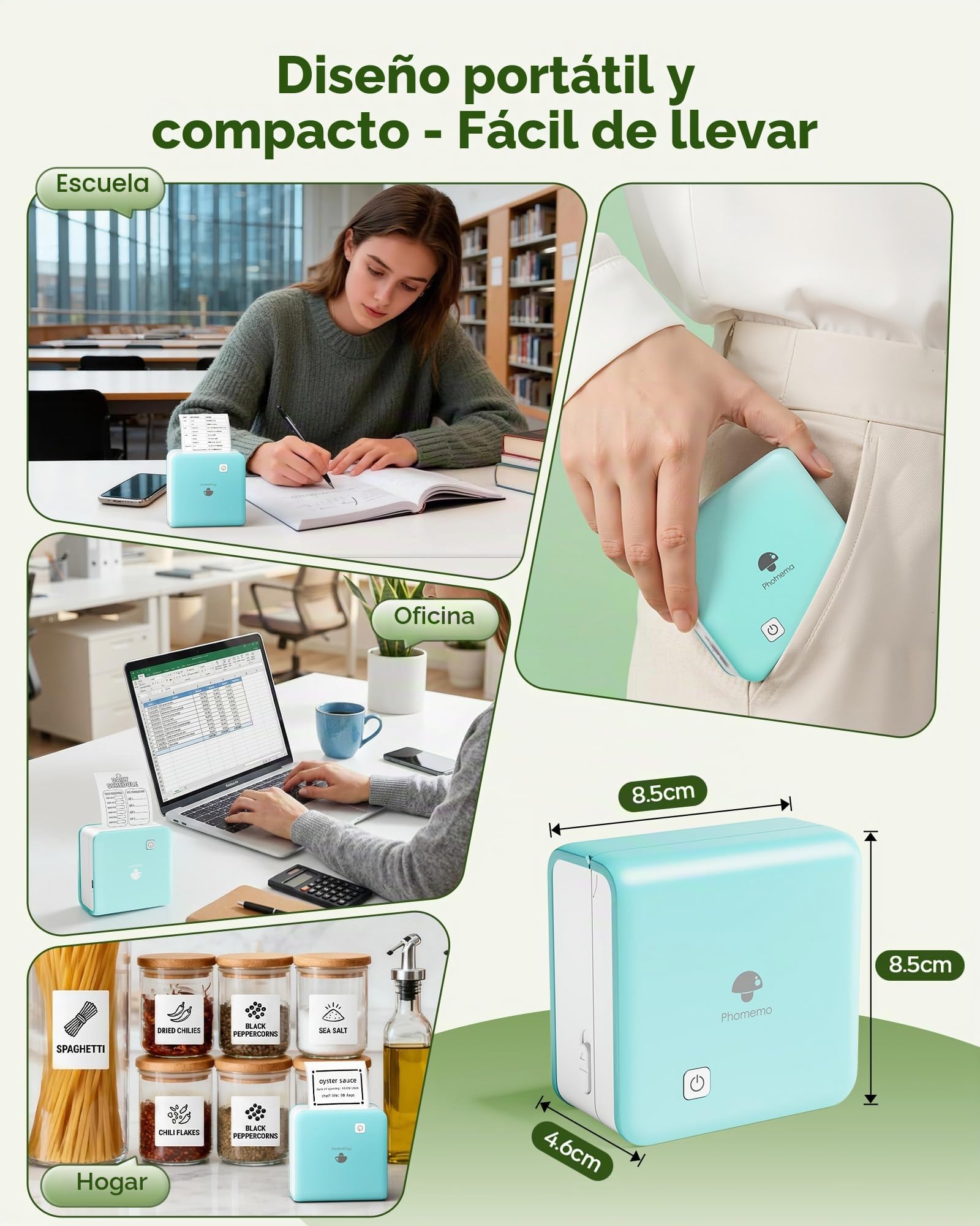 Phomemo M02 Pro Mini Impresora Termica - 300DPI Impresora Pegatinas Autoadhesivas Impresora Movil Pequeña Impresora Fotos Bluetooth, Adecuado para Notas de Estudio, Fotos, Regalos para Niños y Niñas