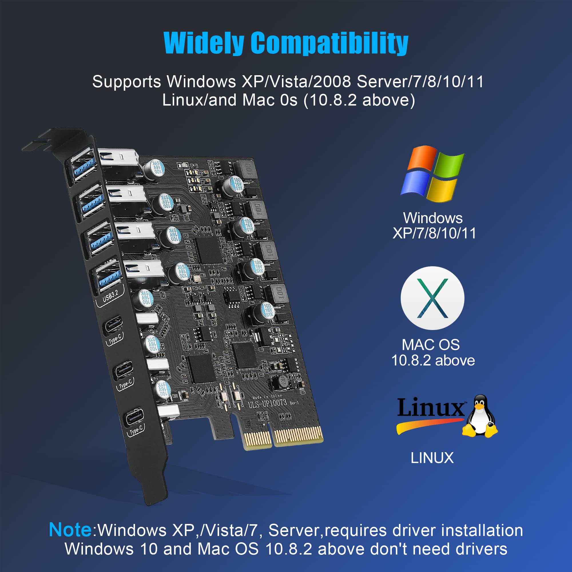 Tarjeta de expansión PCIe x4 a USB 3.2 Gen 7-Puertos (4A +3C) con 20 Gbps de Ancho de Banda USB C PC 3.2 Card Express Expansion para PC de Escritorio Windows Linux