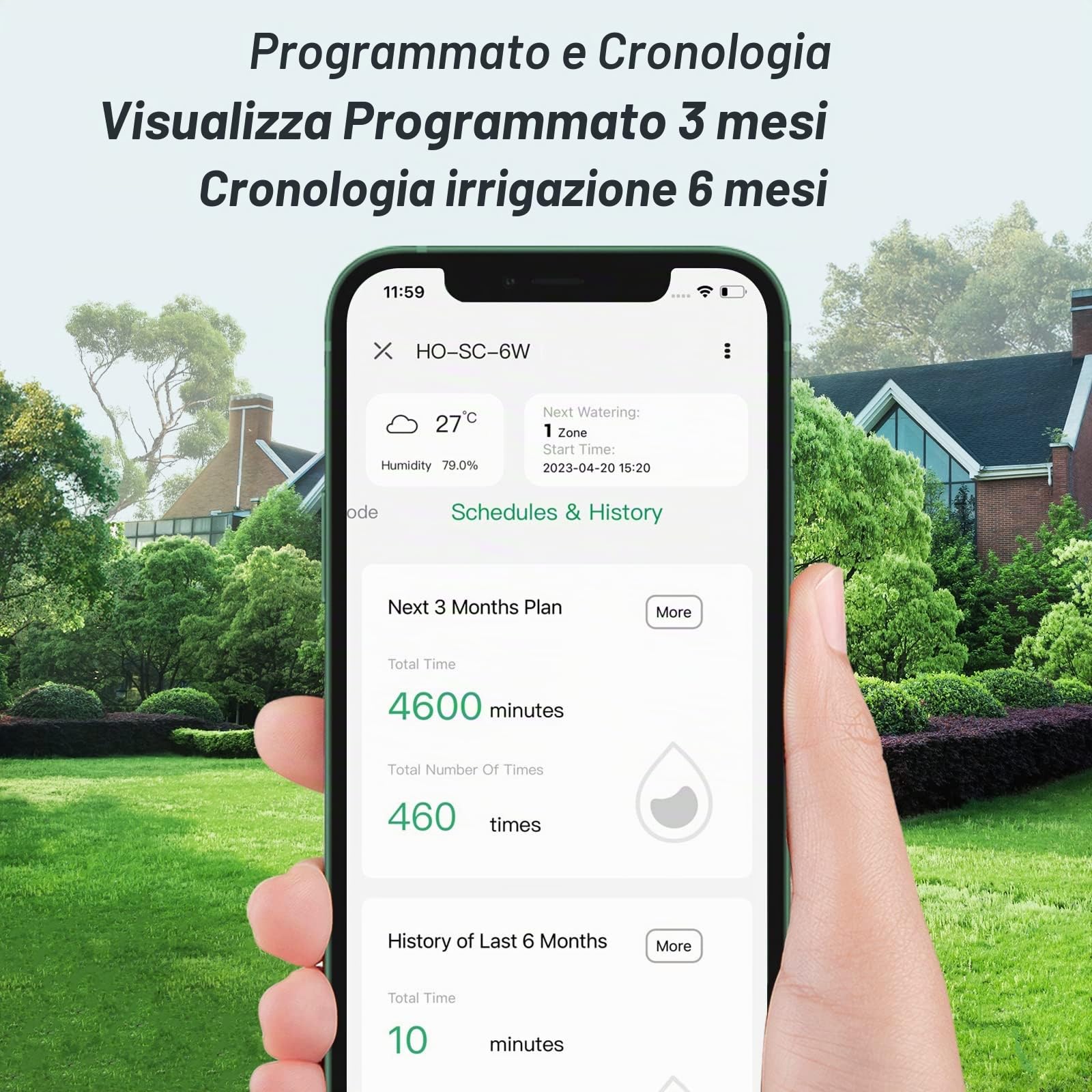 Computer di irrigazione, Sistema di irrigazione WiFi, Timer a 6 Zone, Sistema di irrigazione Esterno Interno Controller, monitoraggio App, Uscita Pioggia, Regolazione stagionale HO-SC-6W