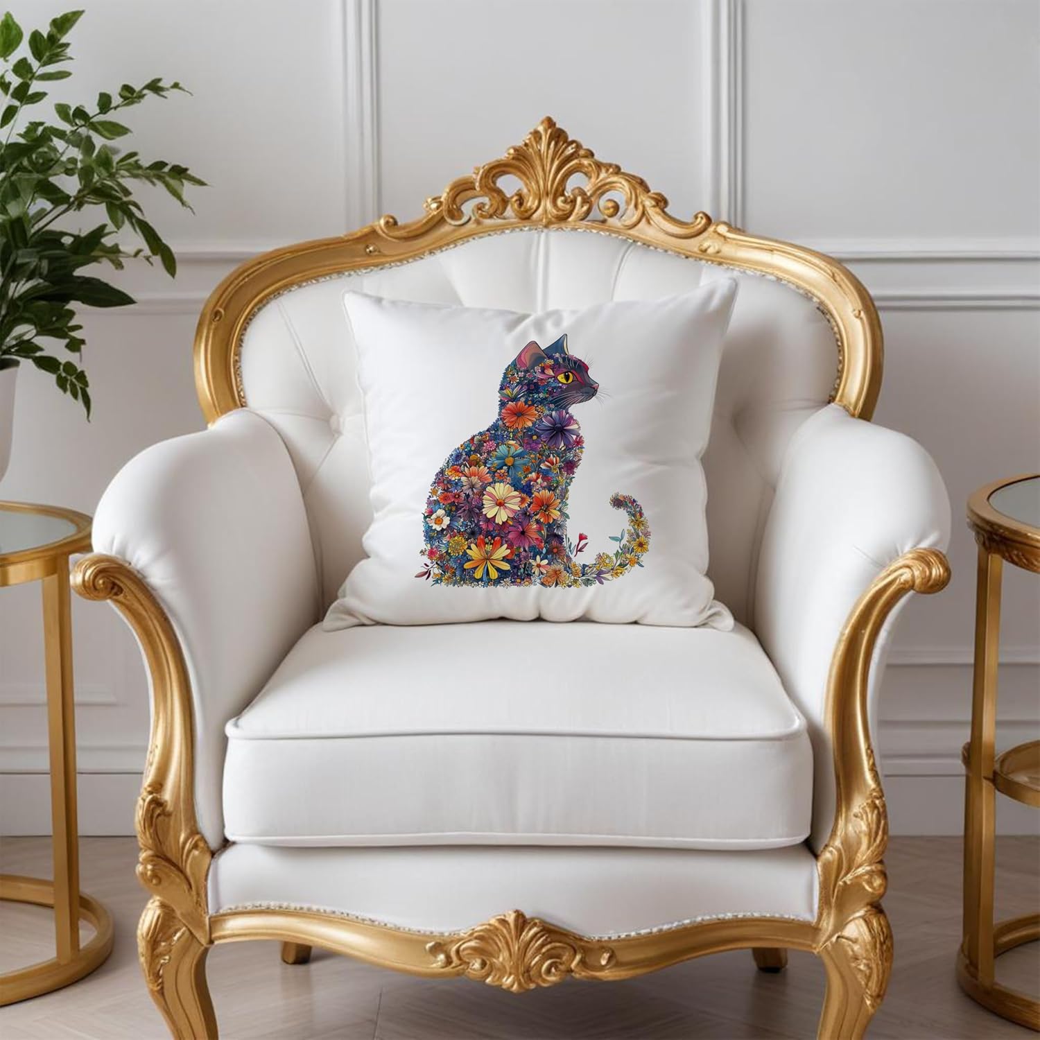 Colorful Floral Cat Pillow Covers 18x18, Gifts for Cat Lovers Mom Lady Owners, Elegant Kitten Kitty Decorative Pillow Covers for Home Bedroom Living Room Decor, Pet Lover Gifts image 2