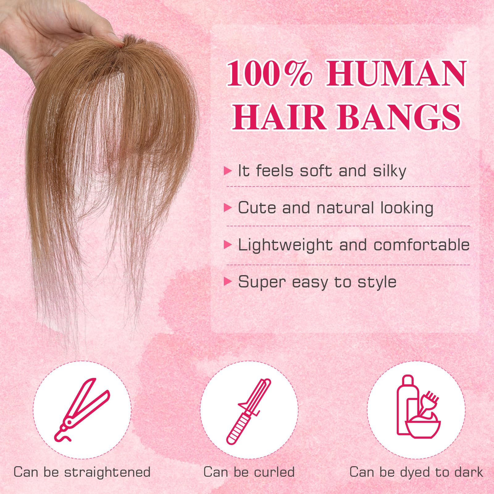 MY-LADY Clip in Bangs Real Hair Clip in Fringe Human Hair Bangs Thin Bang Hairpiece with 2 Non-slip Clips for Women Fashion #6 Light Brown - Image 4
