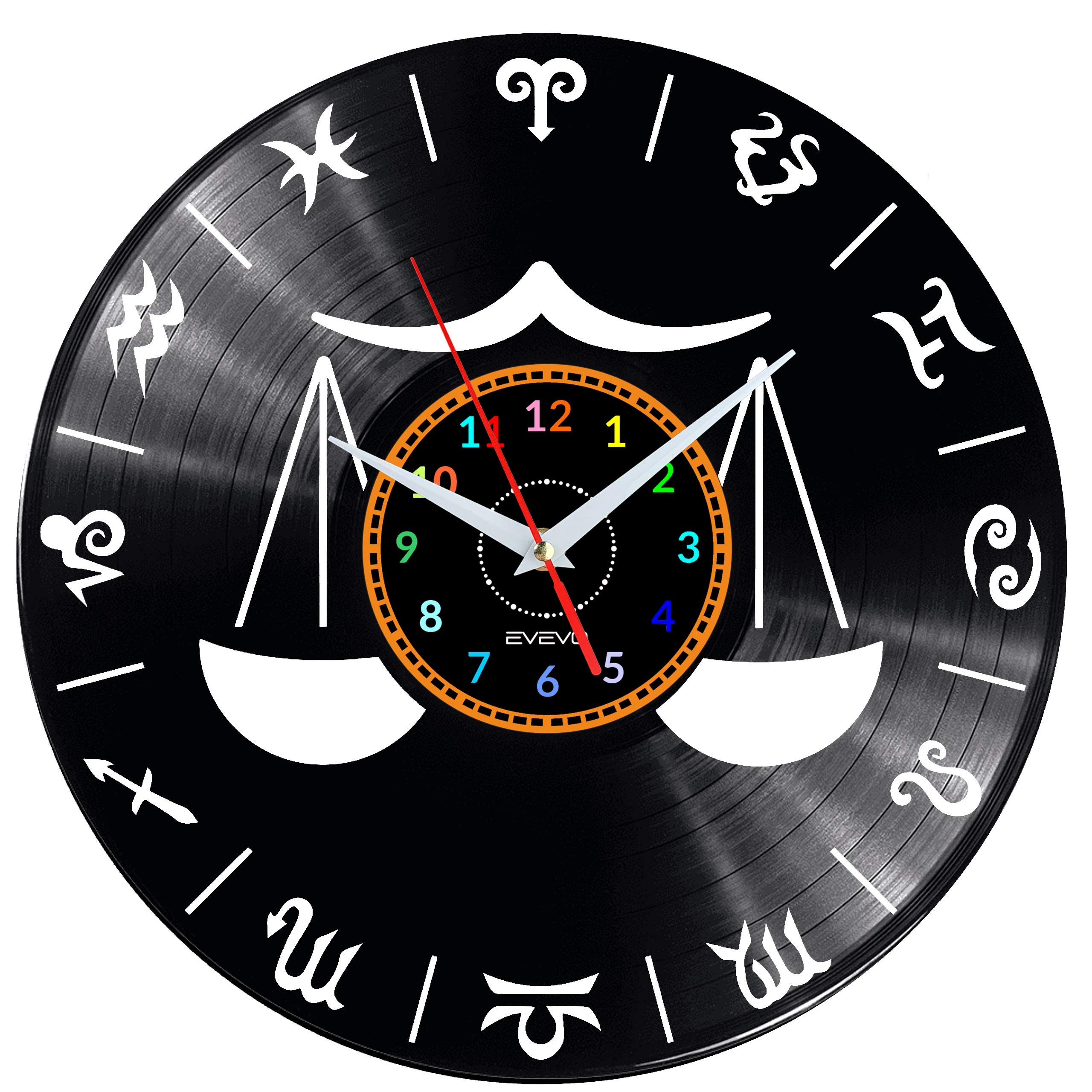 Horloge murale Balance en vinyle rétro pour décoration salon style zodiaque